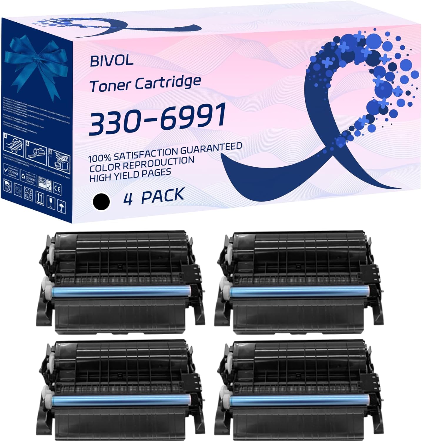 BIVOL 330-6991 Toner Cartridge Compatible for Dell 5230dn 5230n 5350dn Printers, with Chip, High Yield 31000 Pages, Vivid Colors (4 Pack Black)