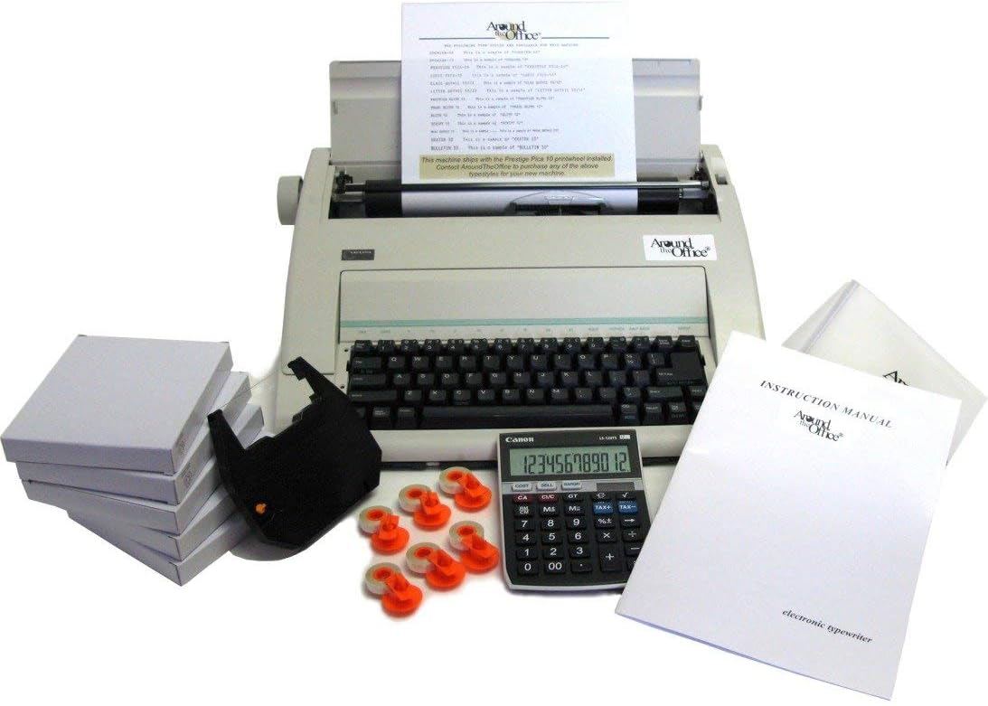 Typewriter & Calculator Small Office Package with Large Dark Printing, Dust Cover, 6 Ribbons & Correction Tapes. (Renewed)