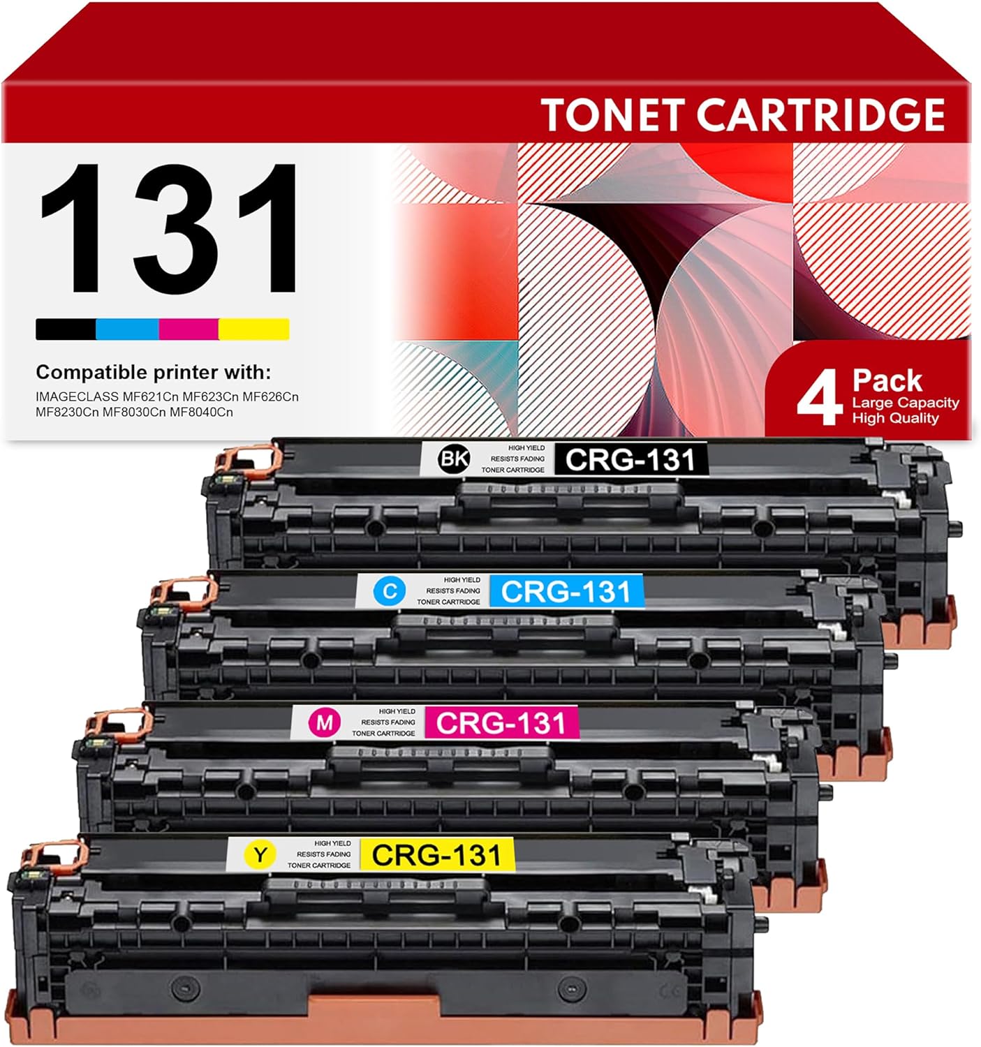 131 Toner Cartridge High-Yield Replacement for Canon CRG-131 CRG131 131H imageClass MF8280Cw MF621Cn MF624Cw MF628Cw LBP7110Cw Printer (4 Pack, BK/C/M/Y)