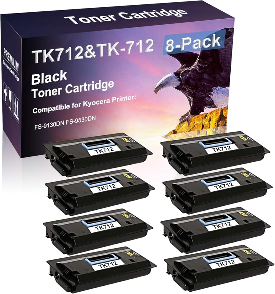 Credibility Store 8-Pack Compatible High Capacity TK712 | TK-712 Imaging Toner Cartridge use for Kyocera FS-9130DN FS-9530DN (Black)