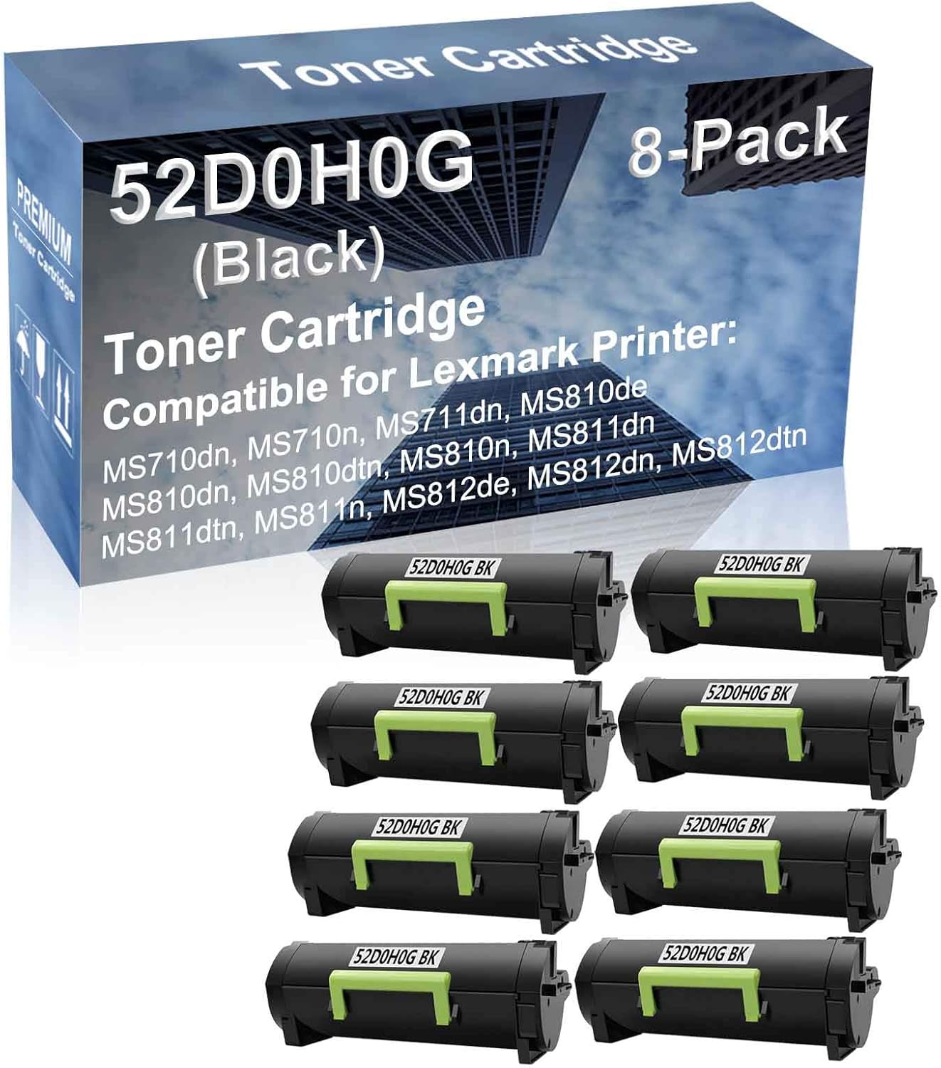 8-Pack Compatible High Yield MS810dtn, MS810n, MS811dn, MS811dtn Printer Cartridge Replacement for 52D0H0G Toner Cartridge (Black)