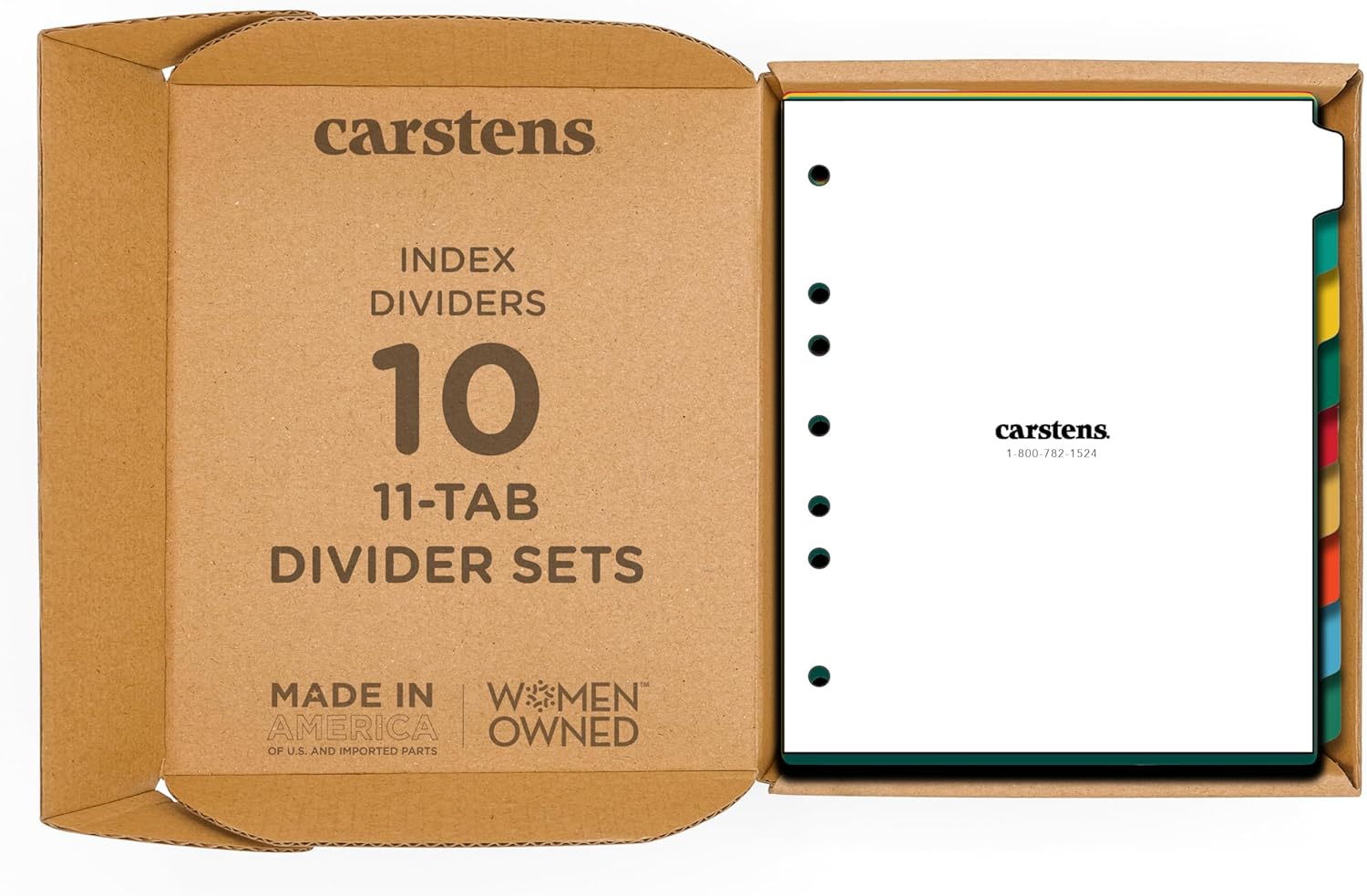 Carstens Heavy Duty Plastic Dividers, 11-Tab, Multi-Color, Blank, for Side-Opening 3-Ring Binders, Case of 10
