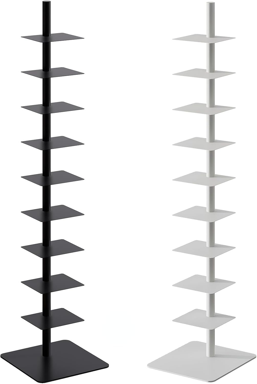 TBQA 9-Tier Metal Spine Bookshelf - Ideal for Small Spaces, Multipurpose Vertical Tower for Books, Tall & Narrow Ladder Bookcase, Perfect for Home or Office, Stylish Corner Bookshelf Display (Black)