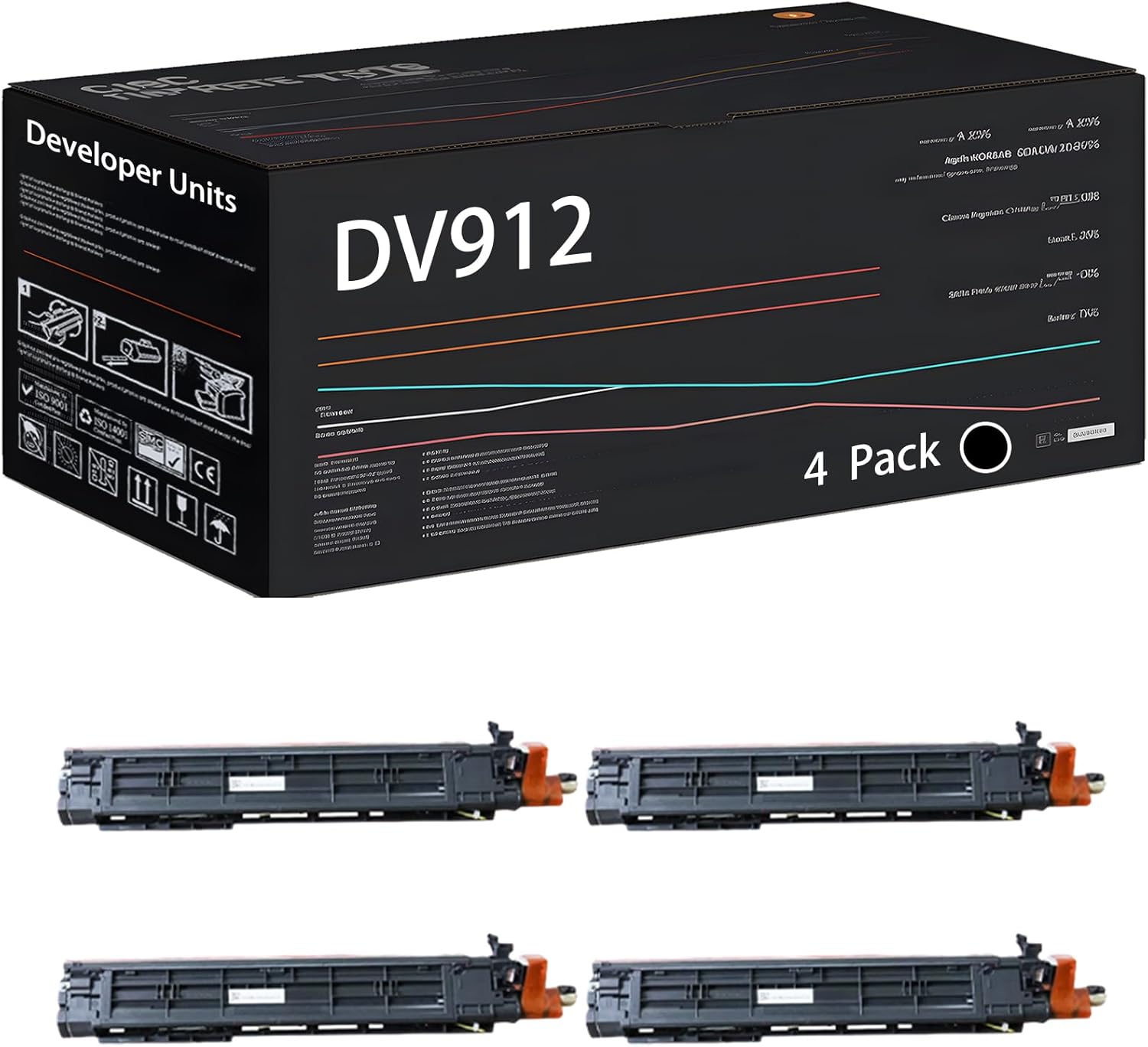 UVUMB Compatible with Konica Minolta DV912 Developer Units Work for Konica Minolta Bizhub 808 958 Printers, with Chip, High Yield 200000 Pages, High-Definition Printing (4 Pack Black)