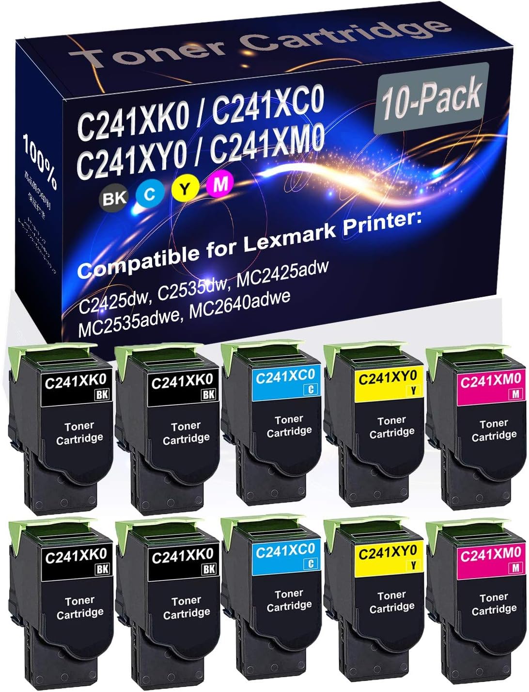 Kolasels 10-Pack (4BK+2C+2Y+2M) Compatible High Yield C241XK0 C241XC0 C241XY0 C241XM0 Printer Toner Cartridge use for C2425dw C2535dw MC2425adw Printers