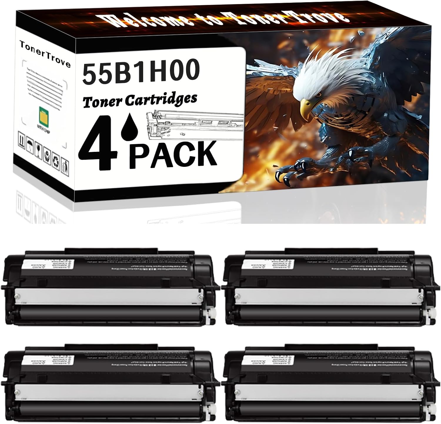 55B1H00 Toner Cartridges Compatible for Lexmark MX431adn MS331dn MS431dn MS431dw MX331adn MX431adw MX432adwe Printers, Office Printing is Easy Clear Smooth (4 Pack Black)