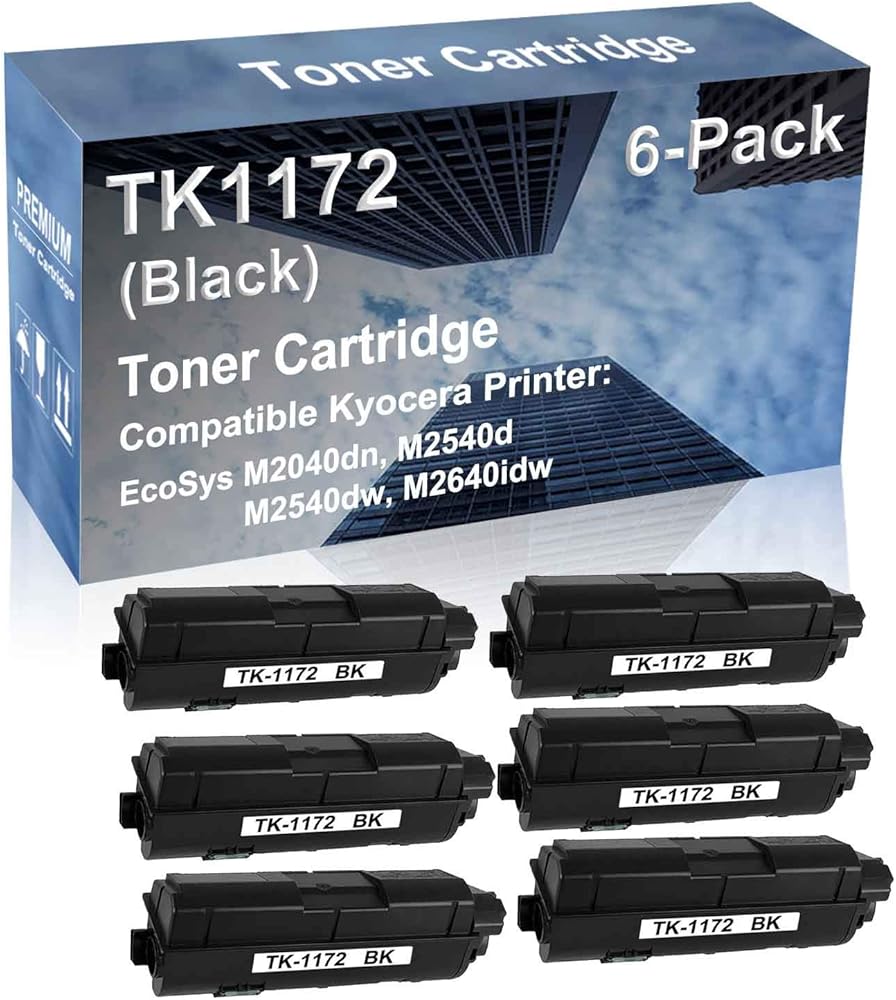 6-Pack Compatible High Yield M2040dn, M2540d, M2540dw, M2640idw Printer Cartridge Replacement for Kyocera TK1172 (TK-1172) Toner Cartridge (Black)