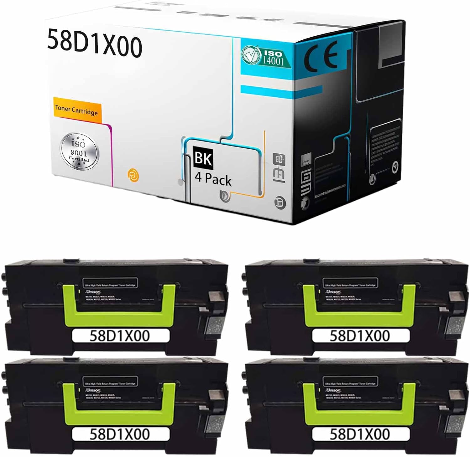 58D1X00 Toner Cartridge Compatible for Lexmark MS725dvn MS823dn MS823n MS825dn MS826de Printer [High Print Page Volume with Chip] (Black 4Pack)