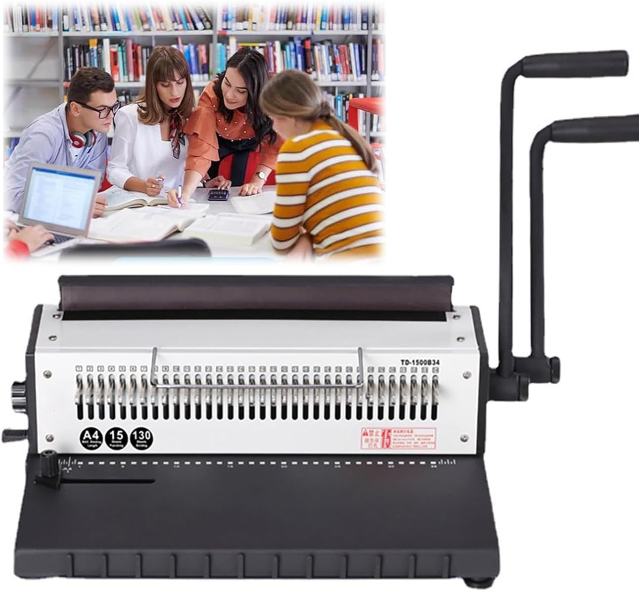 Clip Ring Binding Machine, 34-Holes Book Puncher,15 Sheets/Bind 130 Sheets Coil Punch Machine with Sturdy Metal Construction(Square Holes)