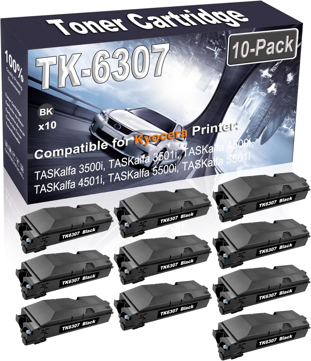 Kolasels 10-Pack (Black) Compatible High Yield TK6307 TK-6307 | TK-6307K 1T02LH0US0 Printer Cartridge use for Kyocera TASKalfa 3500i 3501i 4500i 4501i 5500i 5501i Printer
