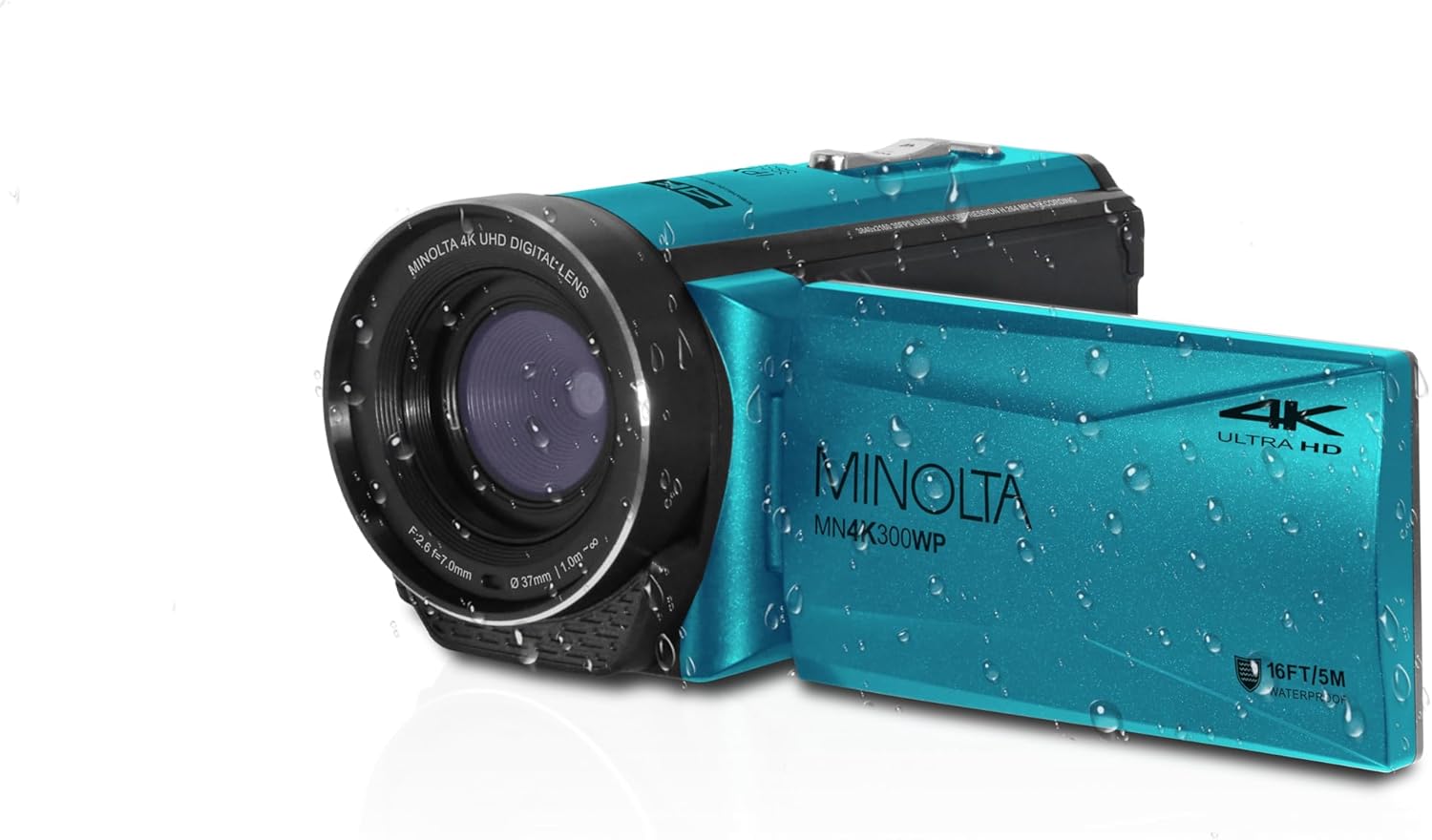 Minolta Waterproof Camcorder – 4K Ultra HD Video, 56MP Photos, 18X Zoom, 3-inch LCD Screen, Time Lapse, Loop Recording, Photo Burst, Anti-Shake, Webcam Mode, HDMI/USB (Blue)