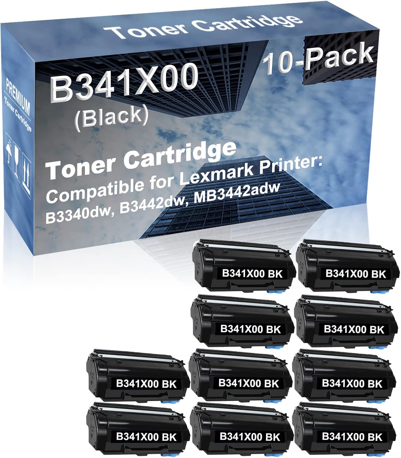 10-Pack Compatible High Capacity B341X00 Printer Cartridge use for B3340dw, B3442dw, MB3442adw Printer (Black)