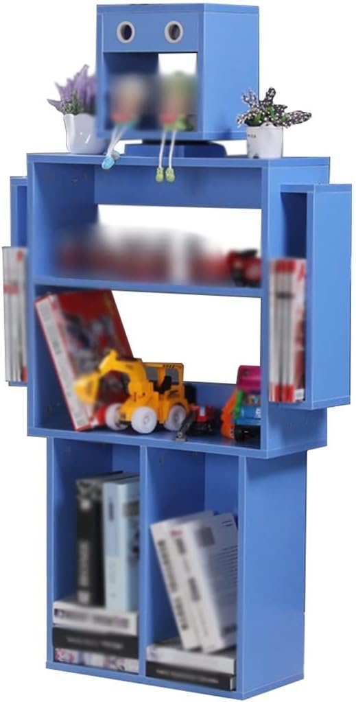Book Rack Storage Shelf Creative Robot Shape Book Shelf, Library Student Books Bookcase, Easy to Install Magazine Display Stand, Decorative Gift (Color : Blue A, Size : 140 * 24 * 50cm)