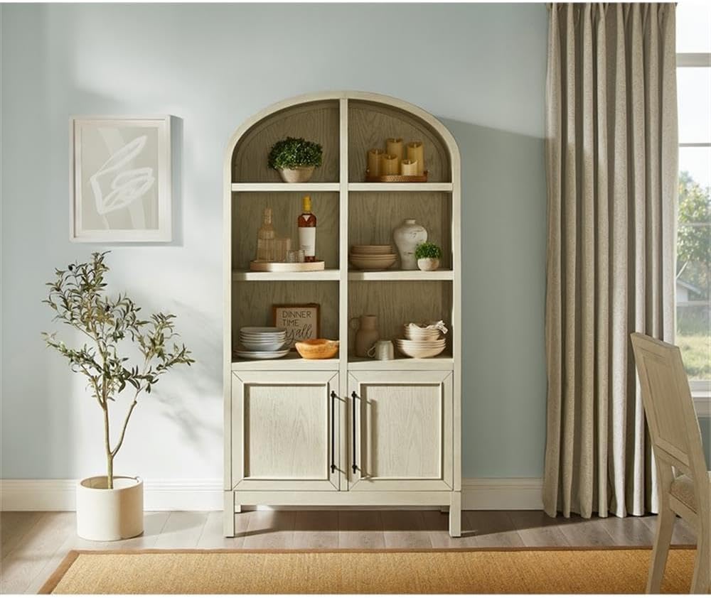 Pemberly Row Wood Arched Display Cabinet/Bookcase Fully Assembled in White