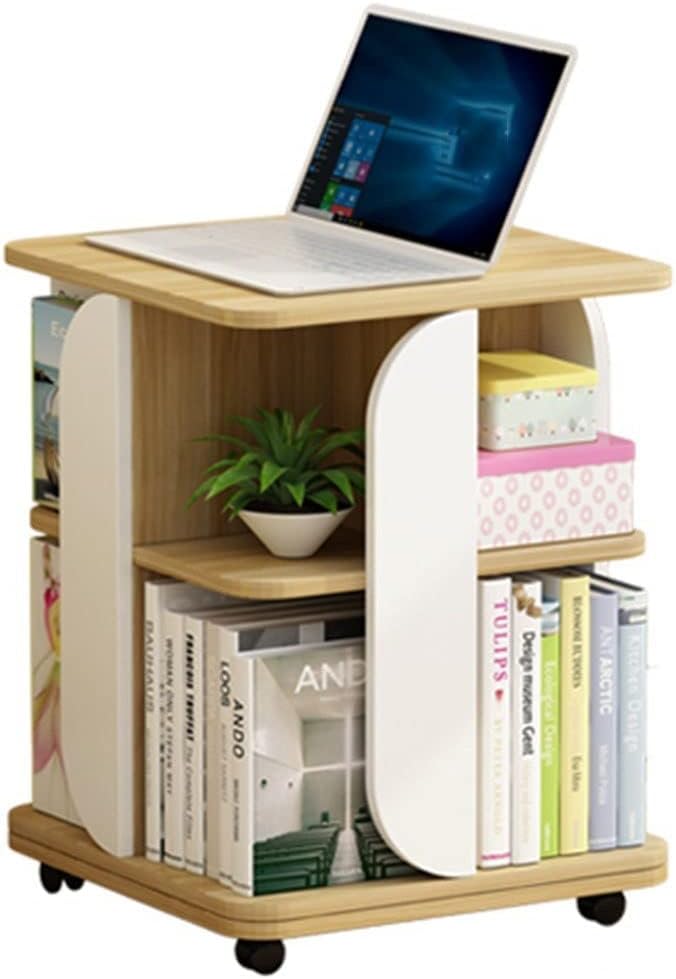 Bookcases Rotating Bookshelf 360° Book Storage Rack 2 Layers Picture Book Rack with Wheels Living Room Double Rack (Color : Walnut, Size : 2 Layers(40 * 40 * 71cm))