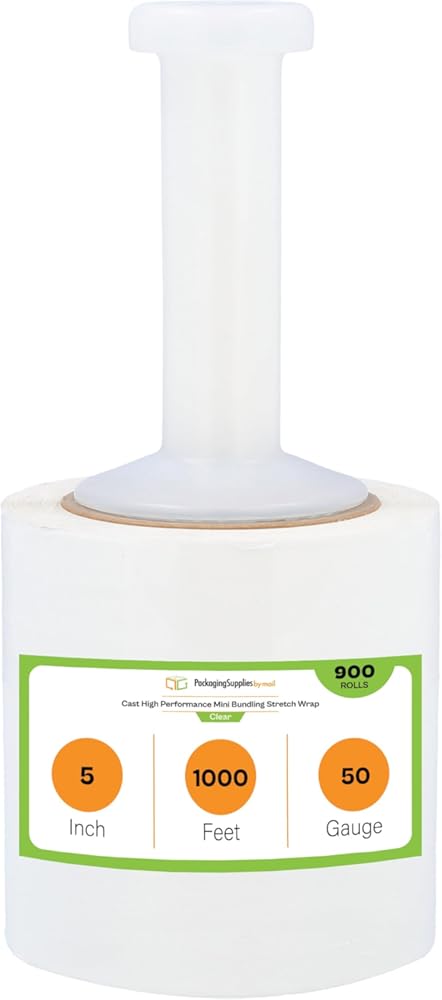 PSBM 900 Rolls 5 Inch x 1000 Feet Mini Stretch Film/Wrap with Plastic Handle, Industrial Strength Clear Shrink Plastic Wrap for Moving, Packing, Shipping, Bundling & Storage