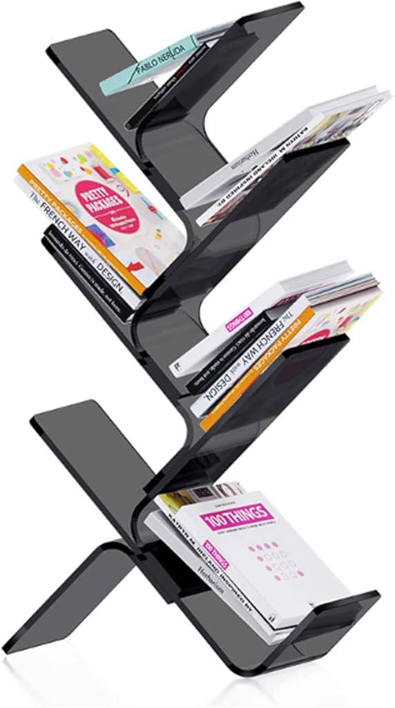 SYALEO Acrylic Tree Bookcase Modern Clear Display Storage Organizer Floor Standing Bookshelf Creative Book Shelf for Living Room Bathroom