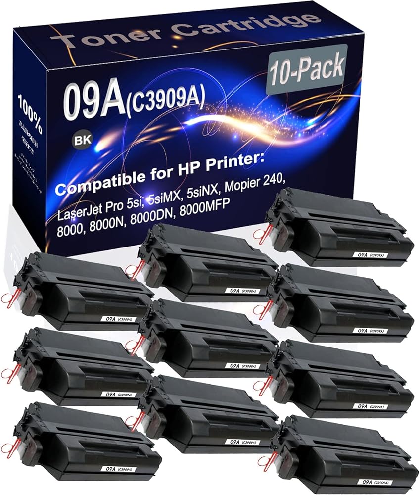 10-Pack (Black) Compatible 09A C3909A Printer Toner Cartridge (High Capacity) fit for HP Mopier 240 8000 8000N 8000DN 8000MFP Printer