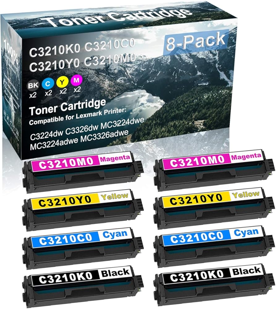 Credibility Store 8 Pack (BK+C+Y+M) Compatible C3210K0 C3210C0 C3210Y0 C3210M0 Laser Printer Toner Cartridge High Yield Use for C3224dw C3326dw MC3224dwe MC3224adwe MC3326adwe Printer