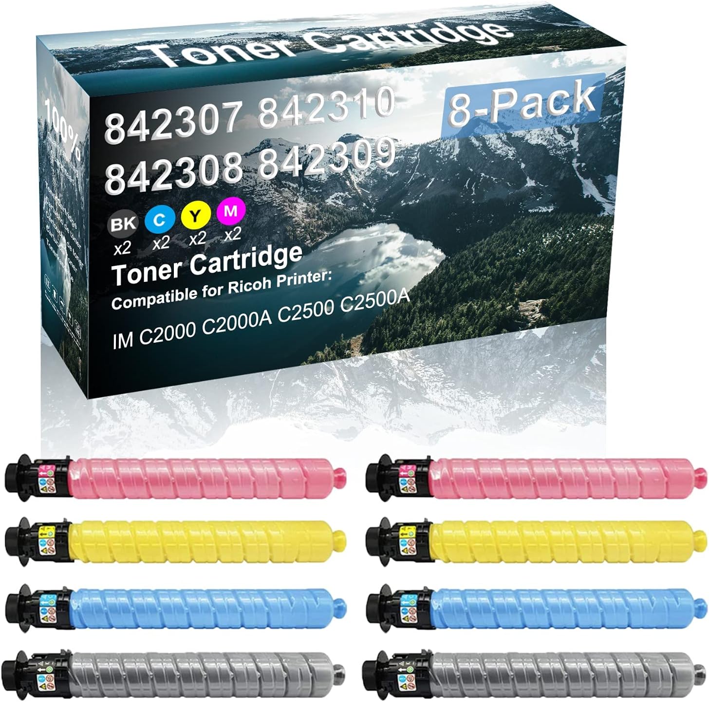Credibility Store 8 Pack (BK+C+Y+M) Compatible (High Yield) IM C2000 C2000A C2500 C2500A Printer Toner Cartridge Replacement for Ricoh 842307 842310 842308 842309 Toner Cartridge