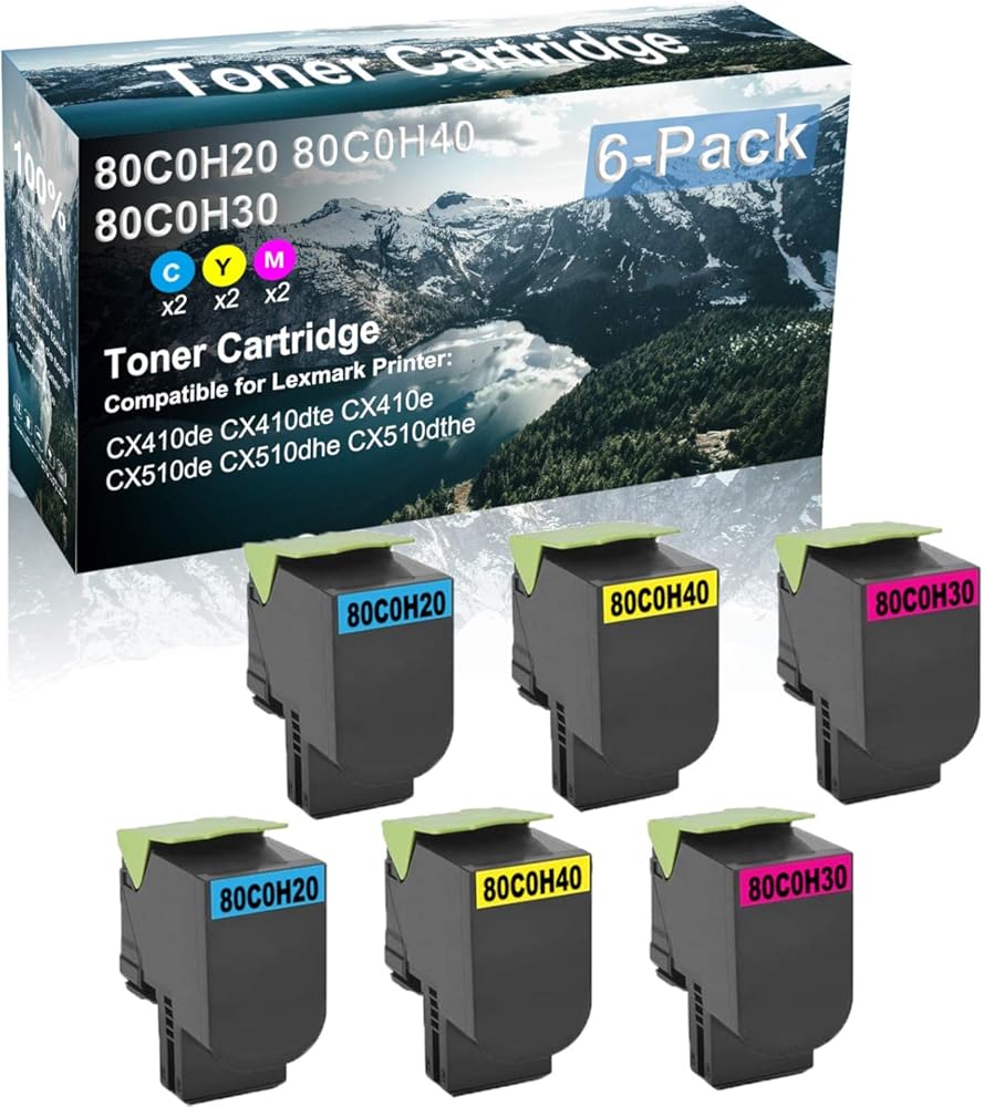 Credibility Store 6 Pack (C+Y+M) Compatible High Yield 80C0H20 80C0H40 80C0H30 Laser Printer Toner Cartridge Use for CX410de CX410dte CX410e CX510de CX510dhe CX510dthe Printer