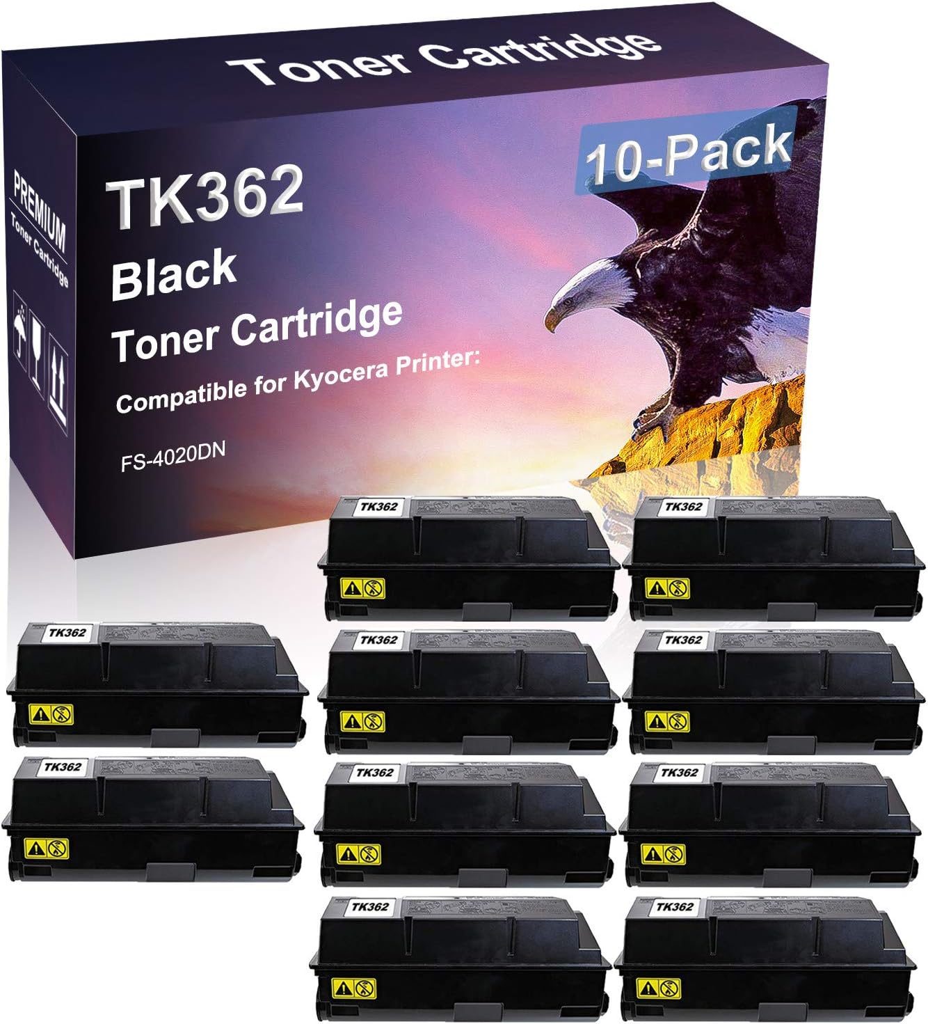 Credibility Store 10 Pack (Black) Compatible High Yield TK362 Laser Printer Toner Cartridge use for Kyocera FS-4020DN Printer