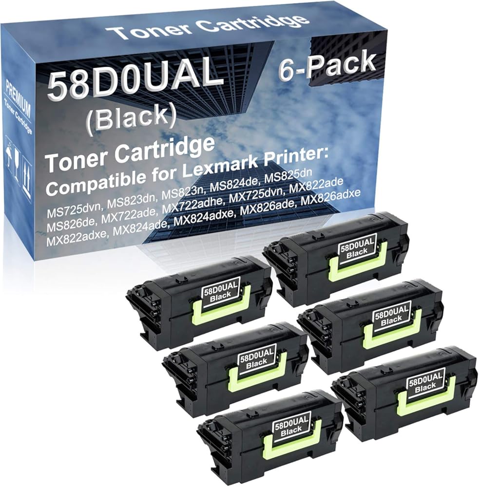 6-Pack Compatible High Capacity 58D0UAL Toner Cartridge use for MS725dvn MS823dn MS823n MS824de MS825dn Printer (Black)