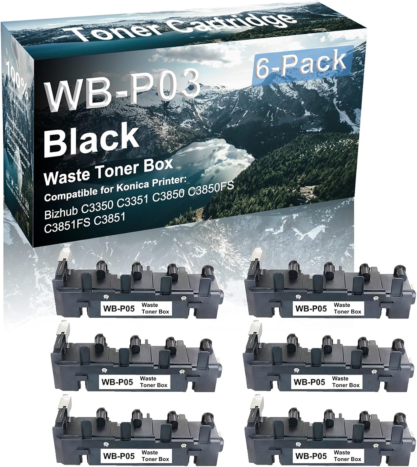 Credibility Store 6-Pack Compatible High Yield C3350 C3351 C3850 C3850FS C3851FS C3851 Printer Waste Cartridge Replacement for Konica Minolta WB-P05 WBP05 Toner Cartridge (Black)