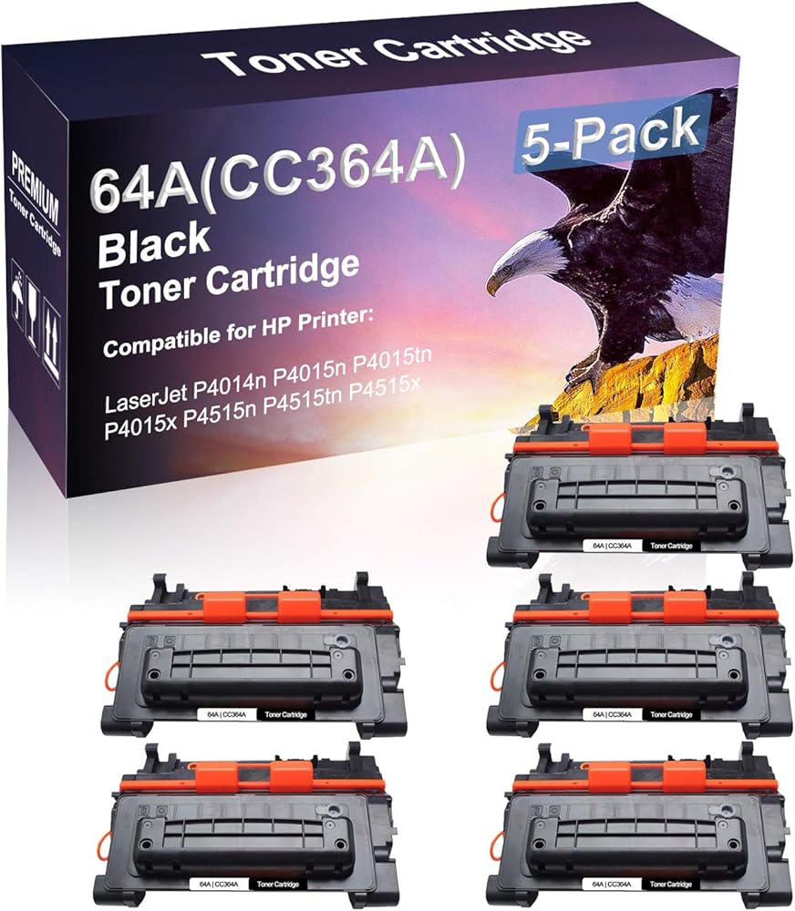5 Pack (Black) Compatible Laserjet Pro P4015x P4515n P4515tn Printer Toner Replacement for HP 64A CC364A Imaging Toner Cartridge
