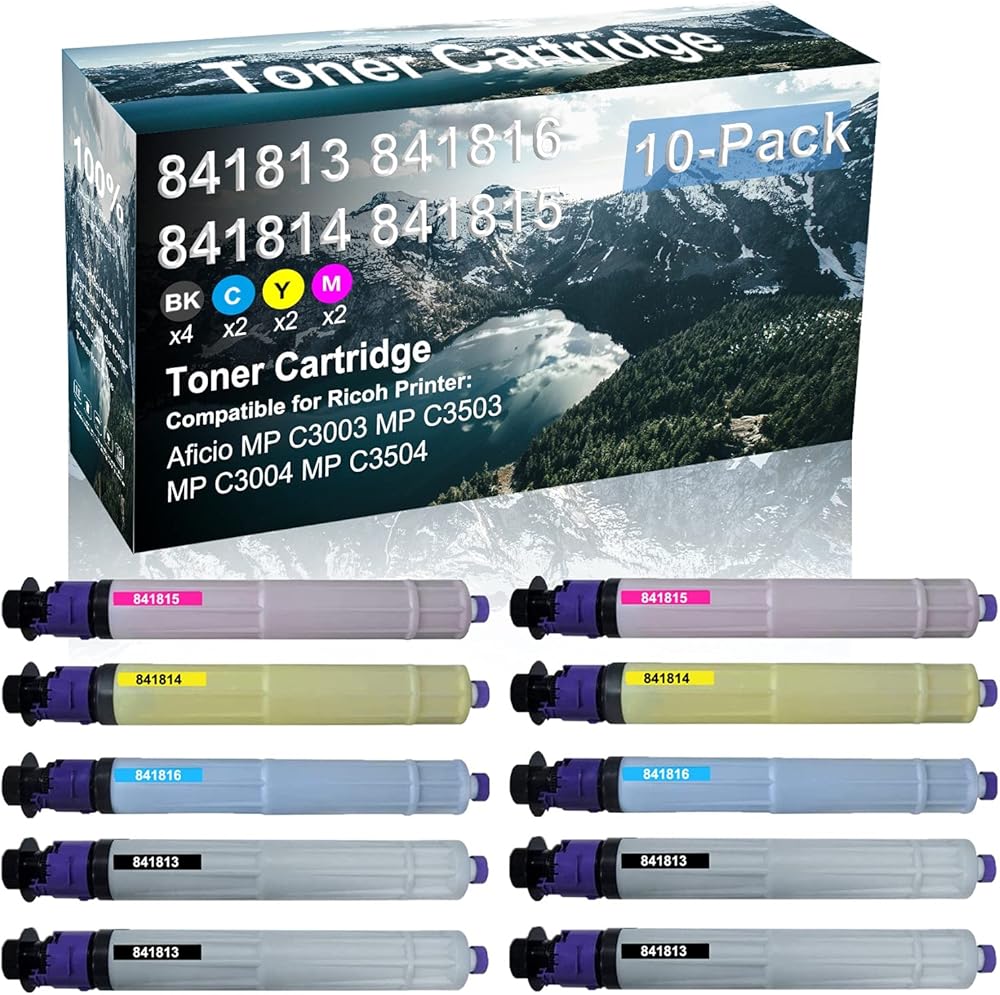 Credibility Store 10 Pack (BK+C+Y+M) Compatible 841813 841816 841814 841815 Laser Printer Cartridge High Yield Use for Ricoh Aficio MP C3003 MP C3503 MP C3004 MP C3504 Printer
