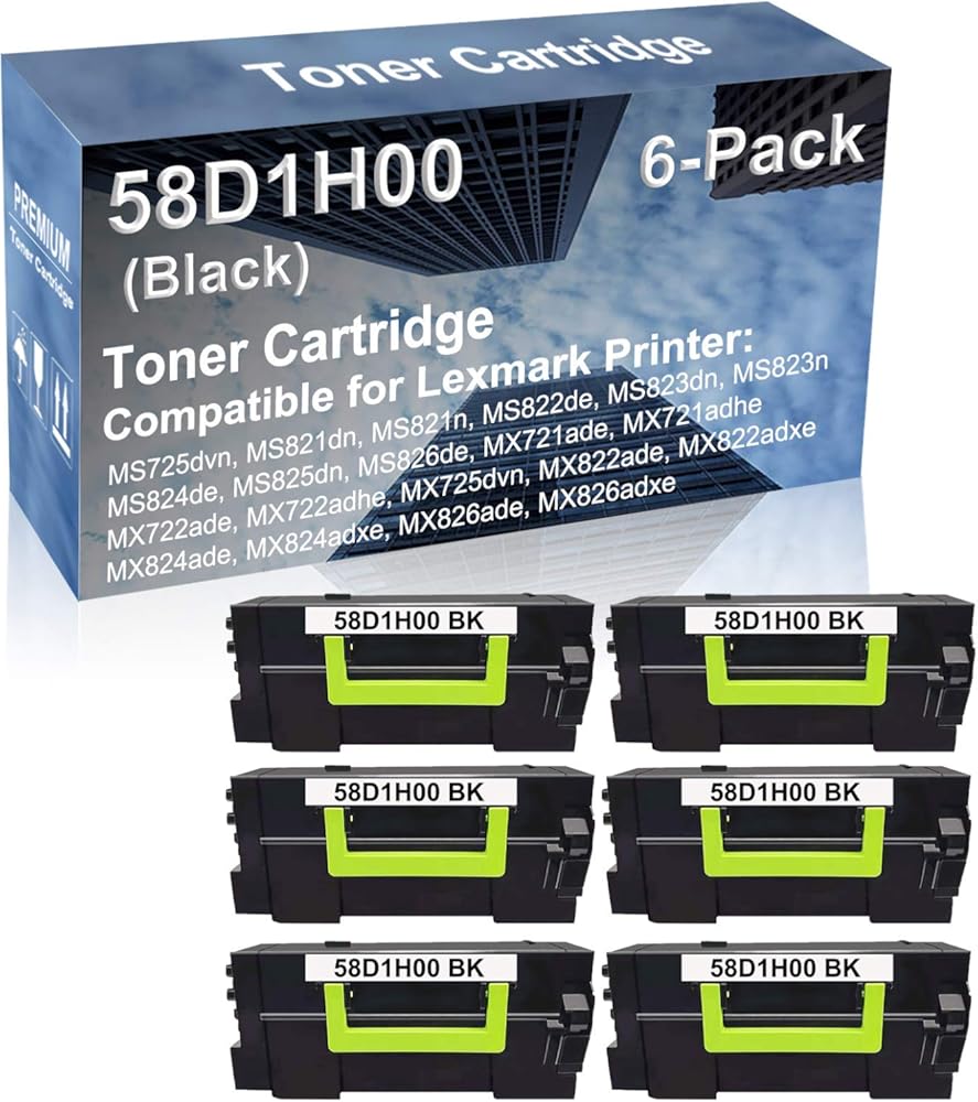 6-Pack Compatible High Capacity 58D1H00 Printer Cartridge use for MS825dn MS826de MX721ade MX721adhe MX722ade MX722adhe MX725dvn Printer (Black)