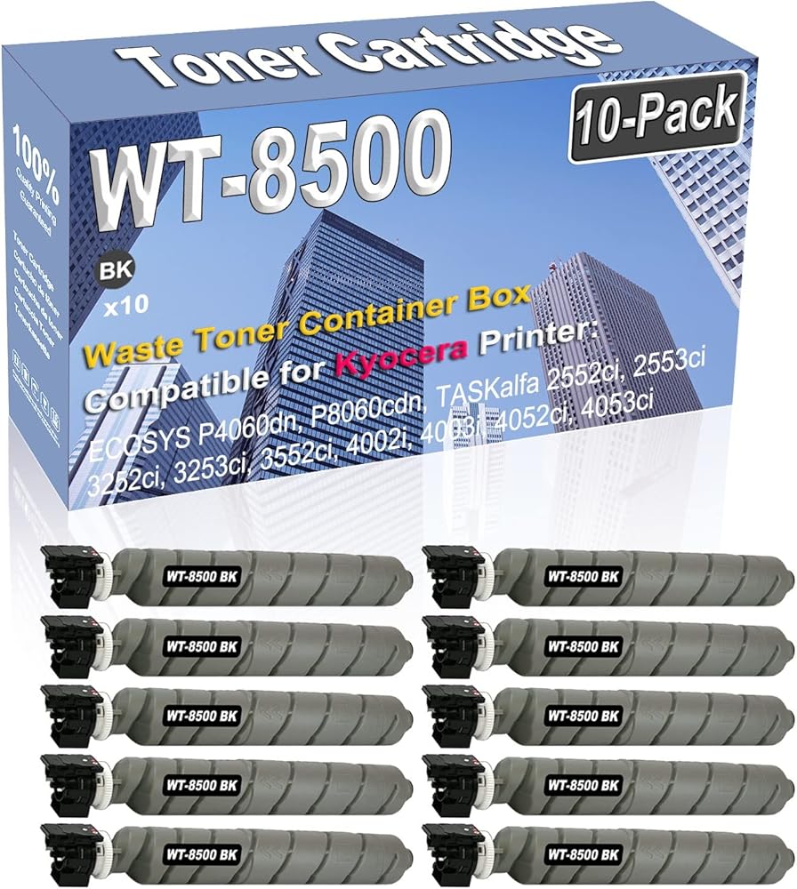 10-Pack (Black) Compatible High Capacity WT-8500 WT8500 1902ND0UN0 Waste Toner Container Box Used for Kyocera ECOSYS P4060dn P8060cdn TASKalfa 2552ci 2553ci 3252ci 3253ci 3552ci Printer