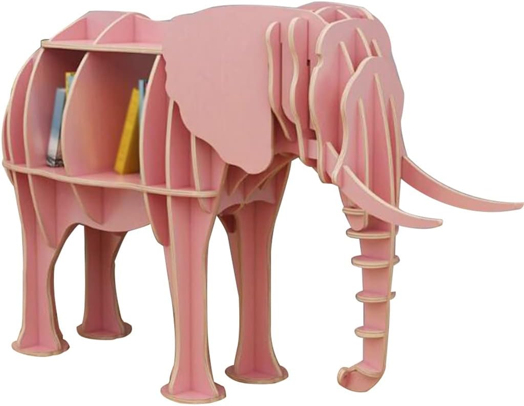 Book Shelf for Office Creative Cartoon Elephant Shape Book Rack, Kindergarten Floor-Standing Picture Book Bookcase, Reading Area Decoration Storage Rack Ornament (Color : Pink, Size : 80 * 50 * 25cm)