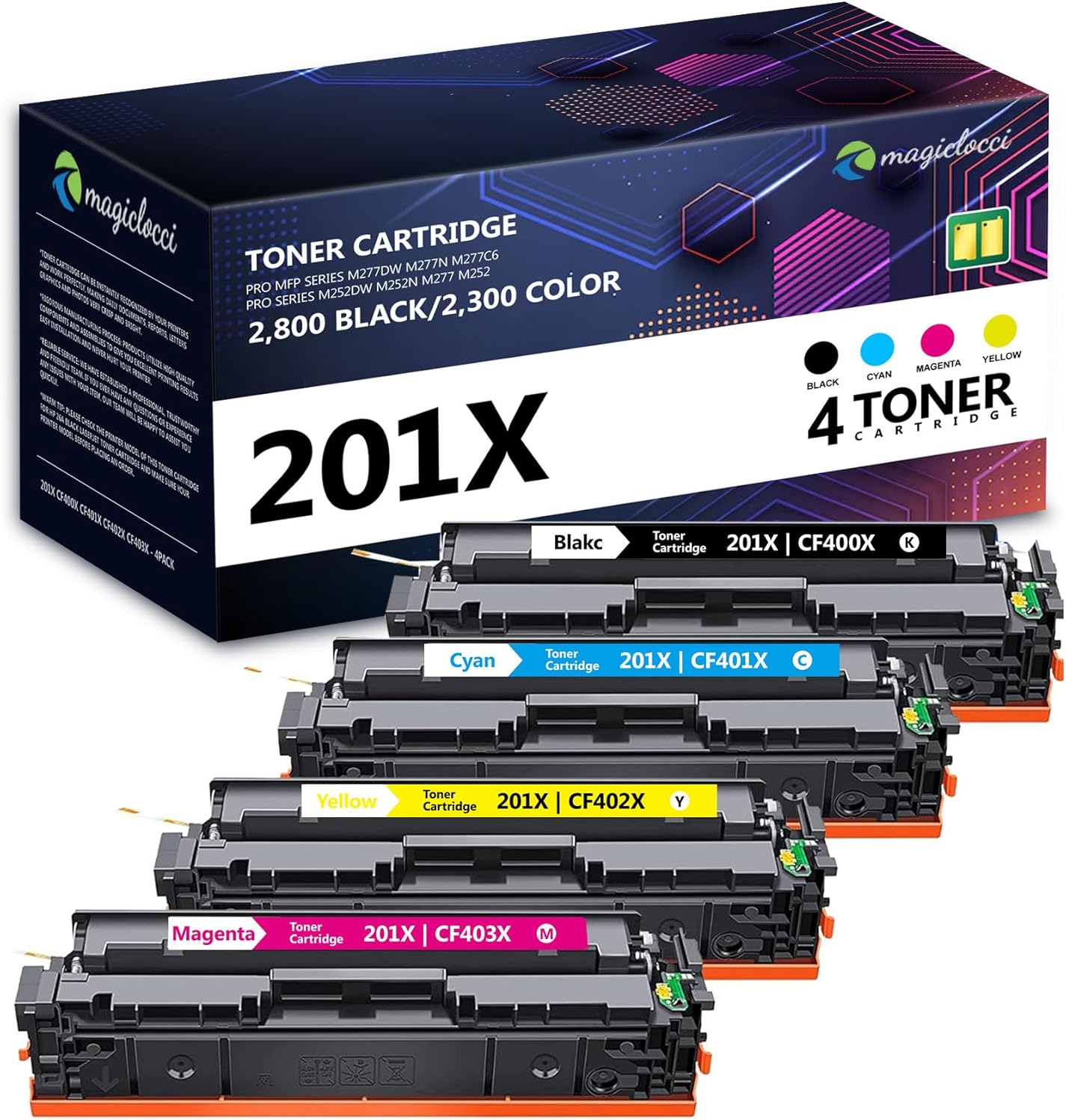 201X High Yield Toner Cartridges 4-Pack Compatible Raplacement for HP 201X CF400X CF401X CF402X CF403X Toner Cartridge for Color MFP M252dw, M252n, M277dw M277n Printer (Black, Cyan, Magenta, Yellow)