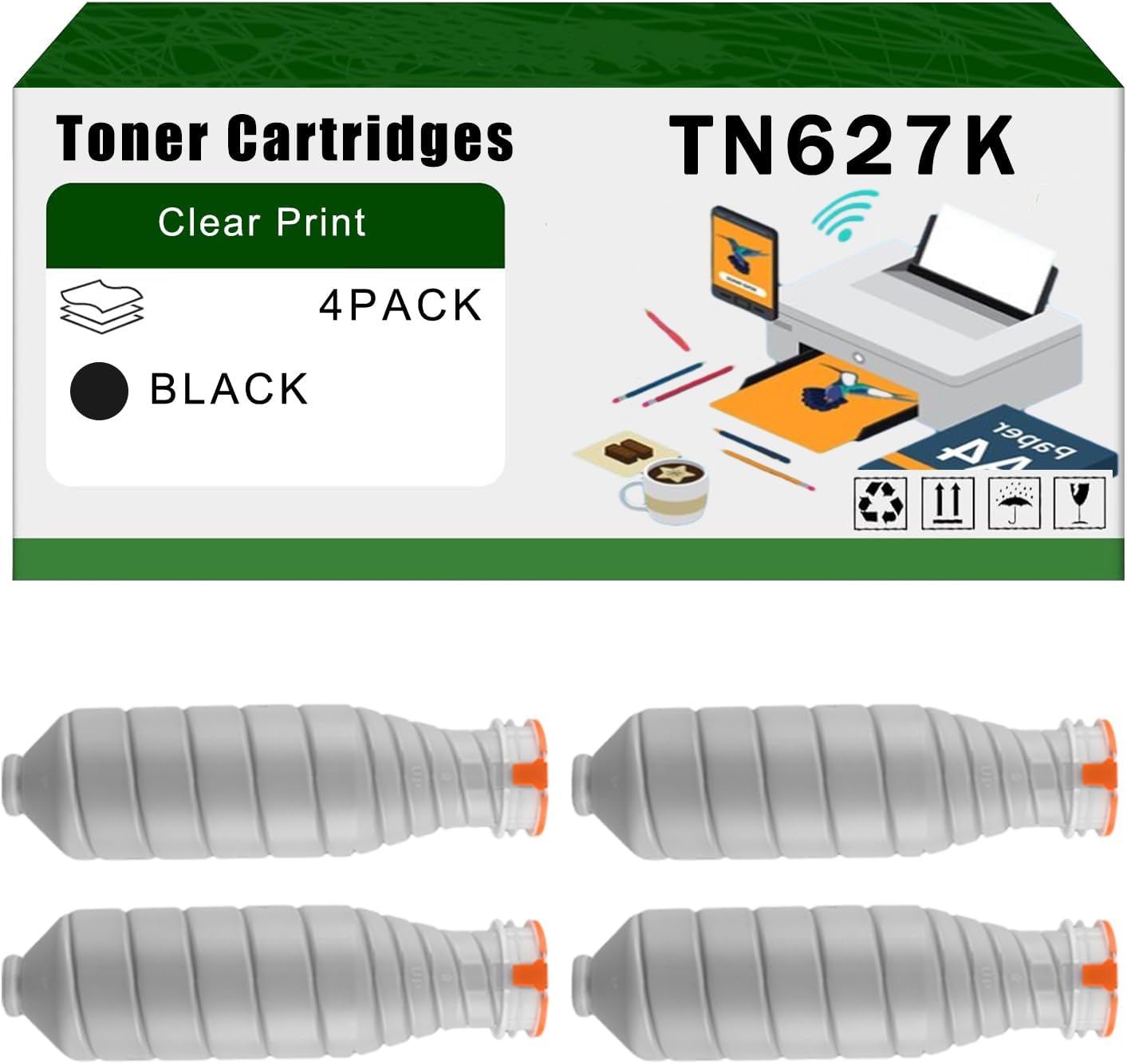 AGNNQ Compatible for Konica Minolta TN627C TN627K TN627M TN627Y Toner Cartridges AccurioPress C12000 C14000 Printers, High Yield 273800 Pages Bright Clear Colors (4 Pack Black)