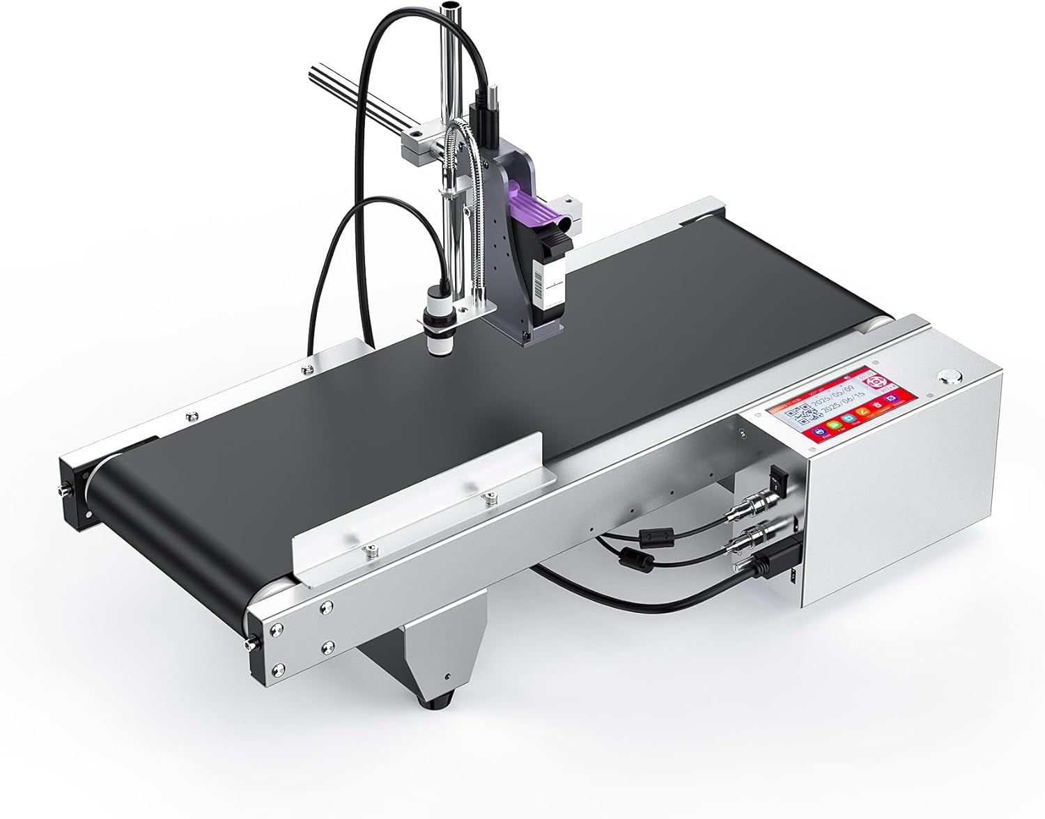 BESHENG JS740 Inkjet Coding Machine with Mini Conveyor Belt, Automatic Online Inkjet Printer with 42ml Original Quick-Drying Ink, Industrial Batch Code Printer Date/Barcode/QR Code/Number/Label