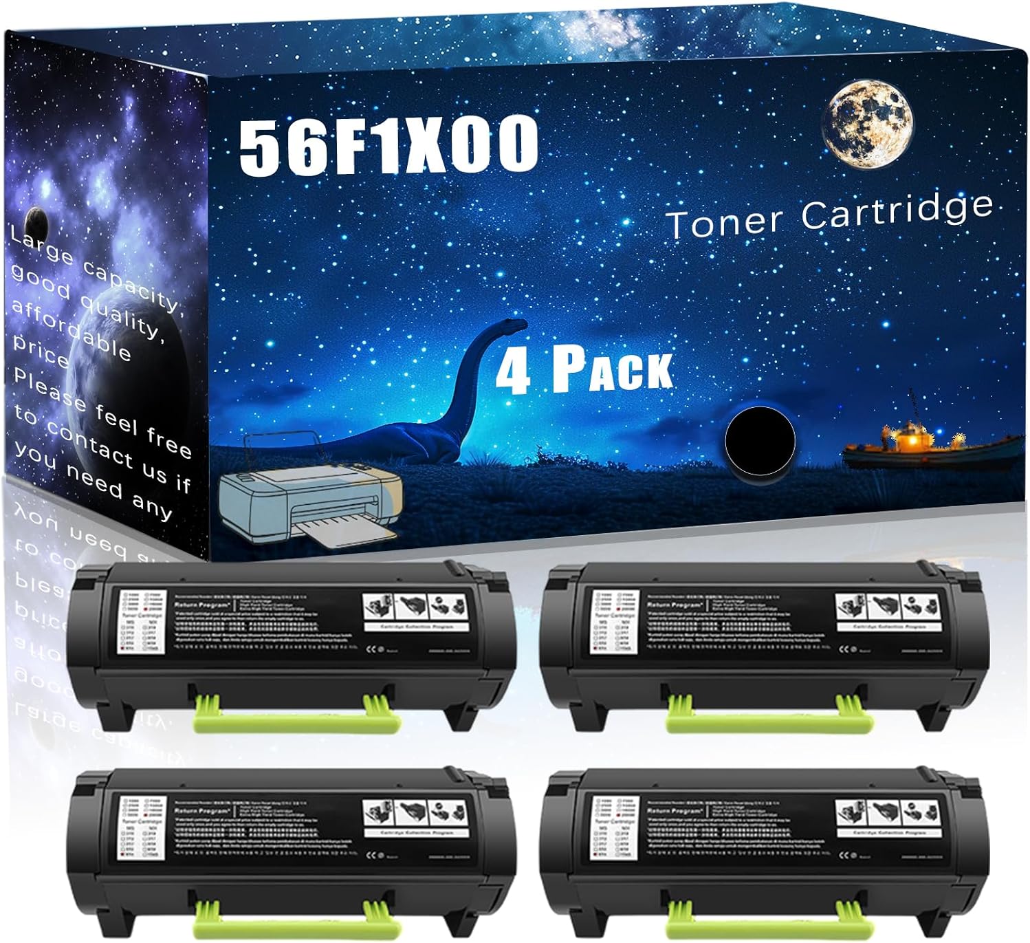 56F1X00 Compatible Toner Cartridge Replacement for Lexmark High Yield Compatible MX522adhe MX622ade MX622adhe Printers, Meet Printing Needs (4 Pack Black)