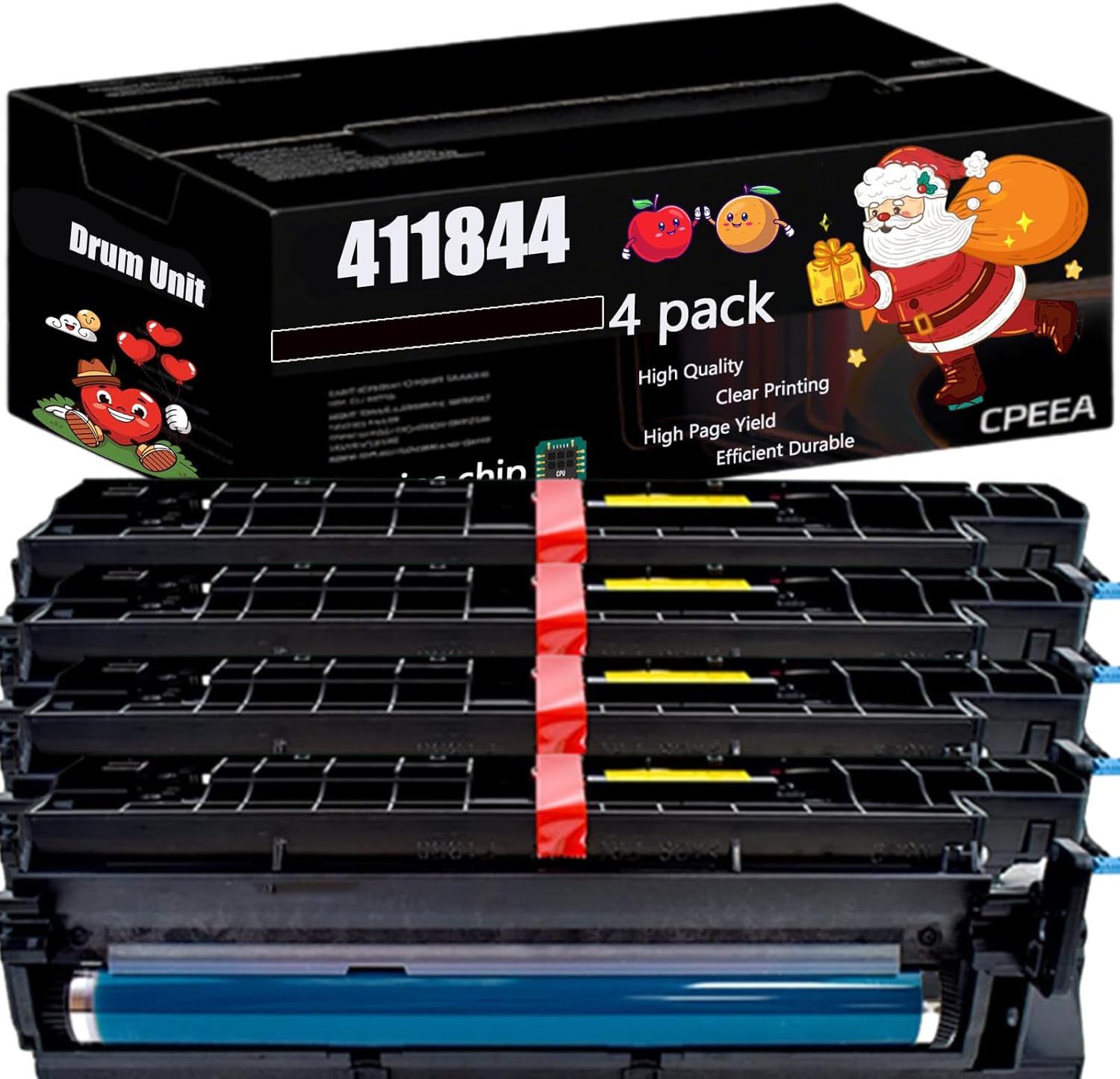 Compatible for Lanier 411844 Drum Unit Work for Lanier LD117 LD117F LD117SPF LD220F LD220SPF LD016 Printers, with Chip, High Yield 8000 Pages, Clear Printing (4 Pack Black)