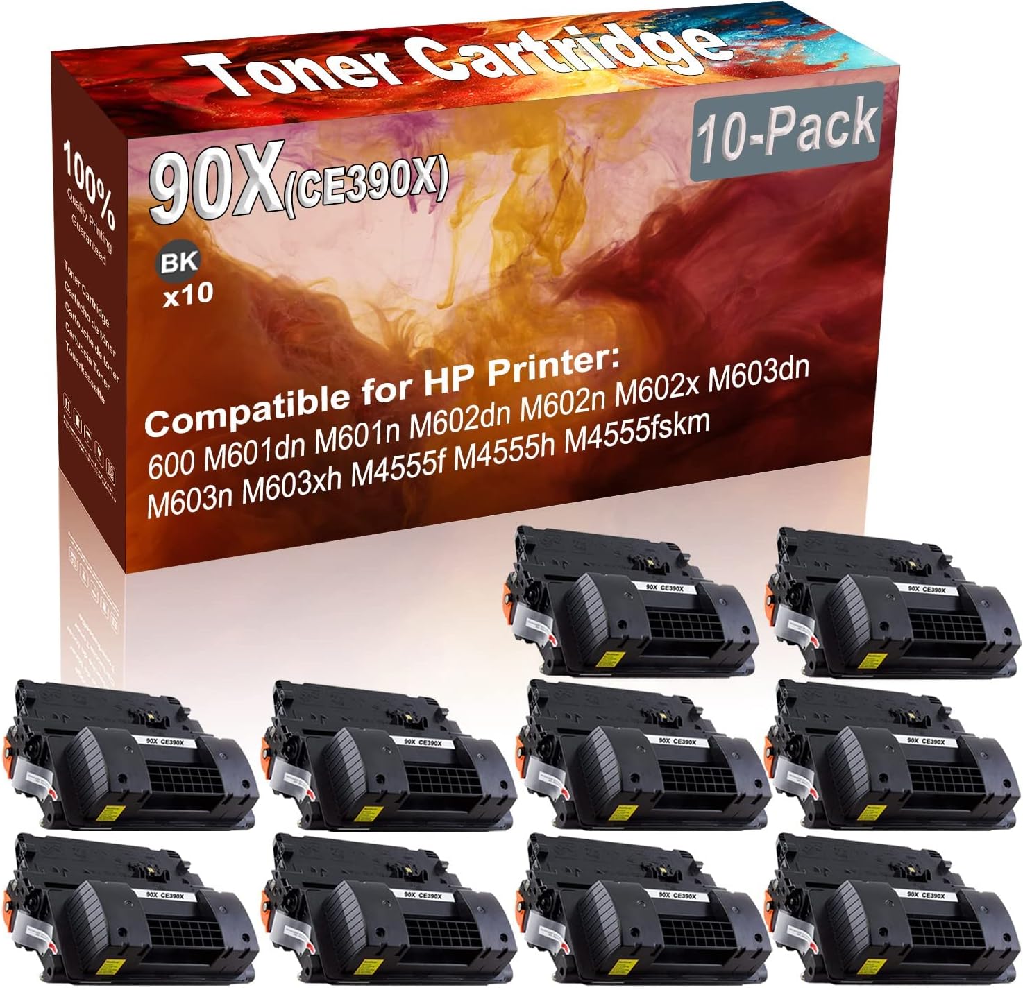10-Pack (Black) Compatible 90X (CE390X) Printer Toner Cartridge (High Capacity) fit for HP 600 M601dn M601n M602dn M602n M602x M603dn M603n Printer