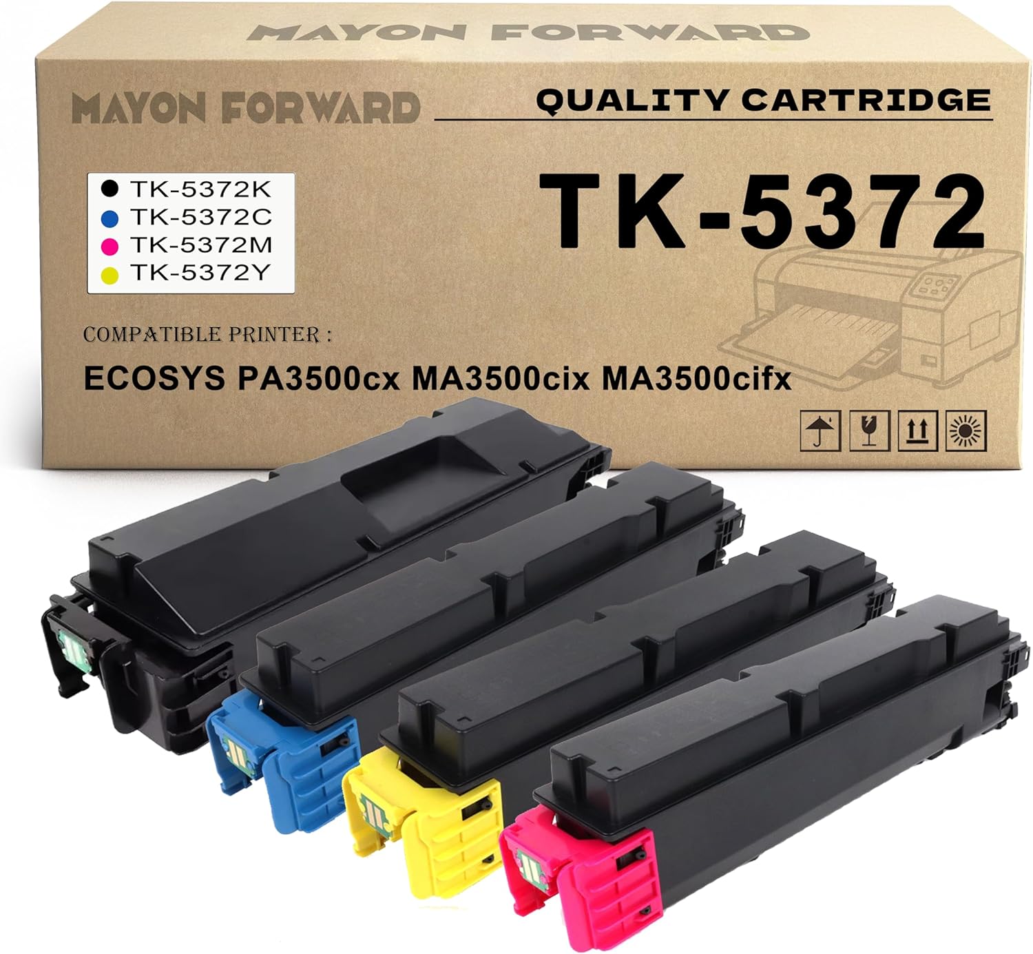 MAYONFORWARD TK-5372 TK5372 Toner Cartridge Compatible for Kyocera TK-5372K TK-5372C TK-5372M TK-5372Y Toner Cartridge Replacement for Kyocera ECOSYS PA3500cx MA3500cix MA3500cifx Printer