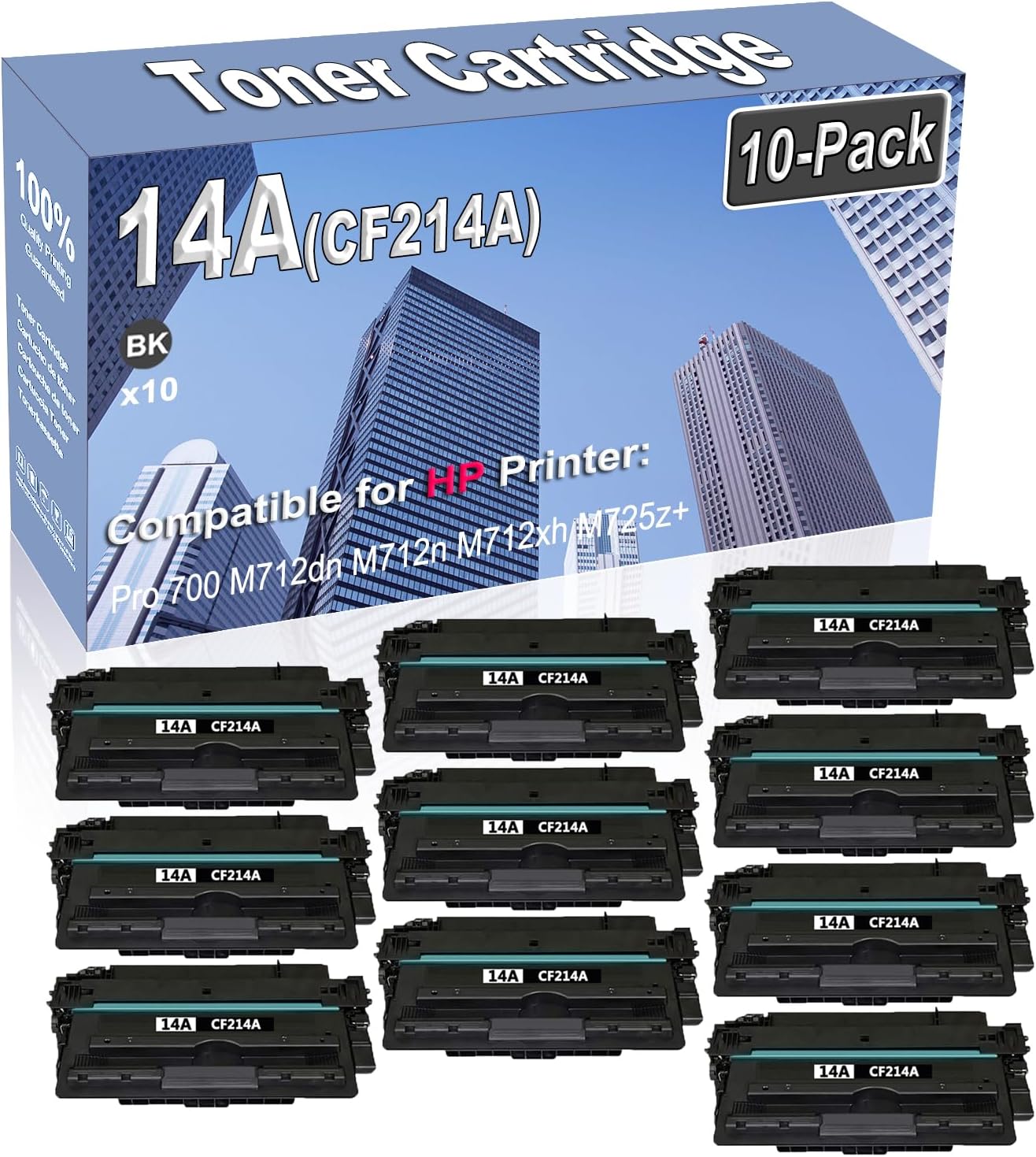10-Pack Compatible High Capacity 14A CF214A Printer Cartridge use for HP Pro 700 M712dn M712n M712xh M725z+ MFP M725dn M725f M725z Toner Cartridge (Black)