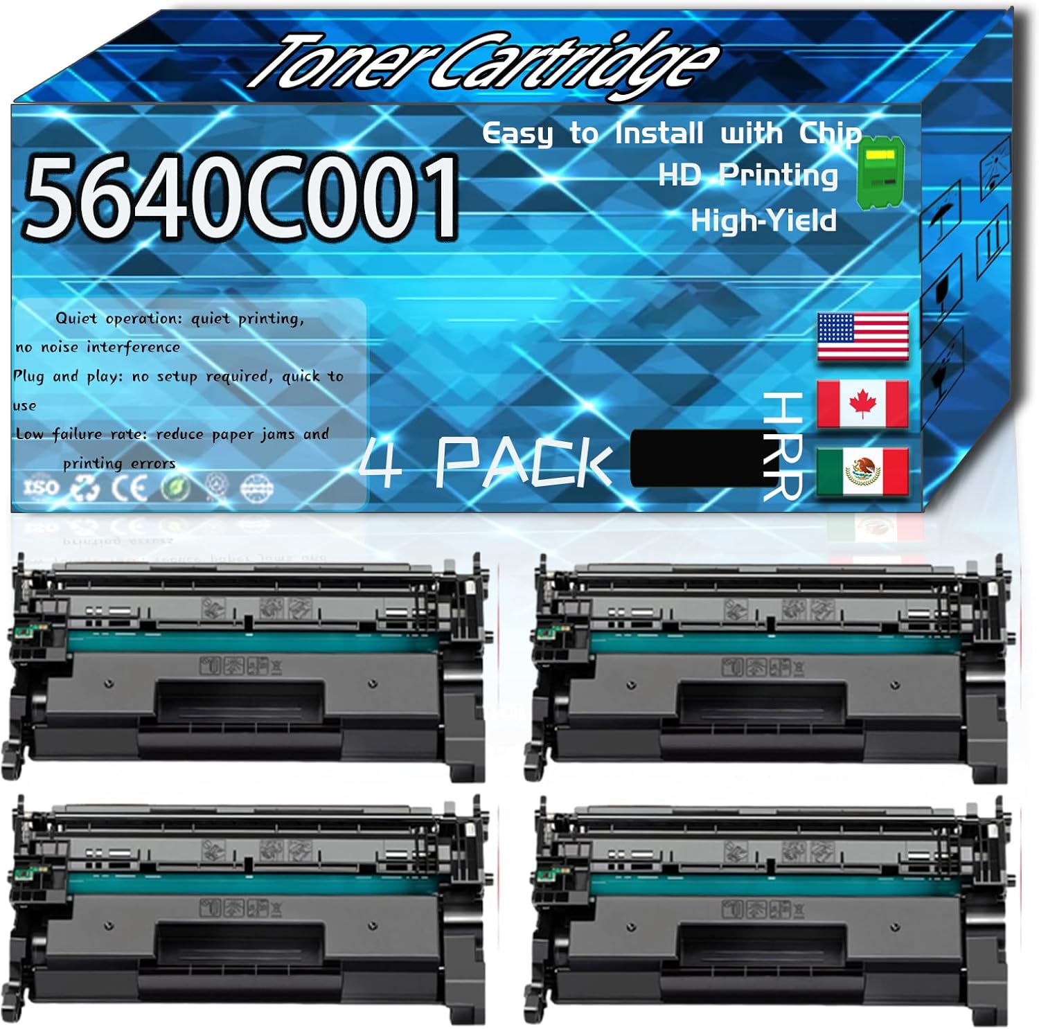 Compatible for Canon 5640C001 Replacement Toner Cartridge Used with imageCLASS LBP246dw LBP247dw MF462dw MF465dw Printers, High Production Multiple Options (4 Pack Black)