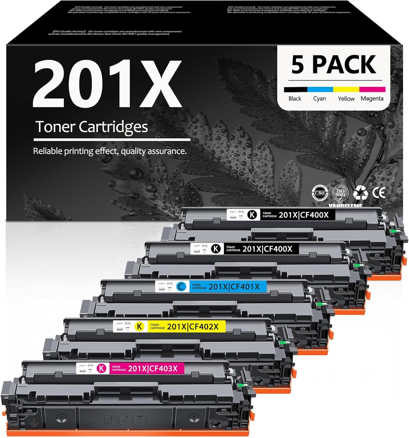 Yanbeleme 201X Toner Cartridges 5 Pack(with Chip) Replacement for HP 201X Works with Color Pro MFP M277dw M277n M277c6 M274n Color Pro M252dw M252n Printer (2B/1C/1Y/1M)