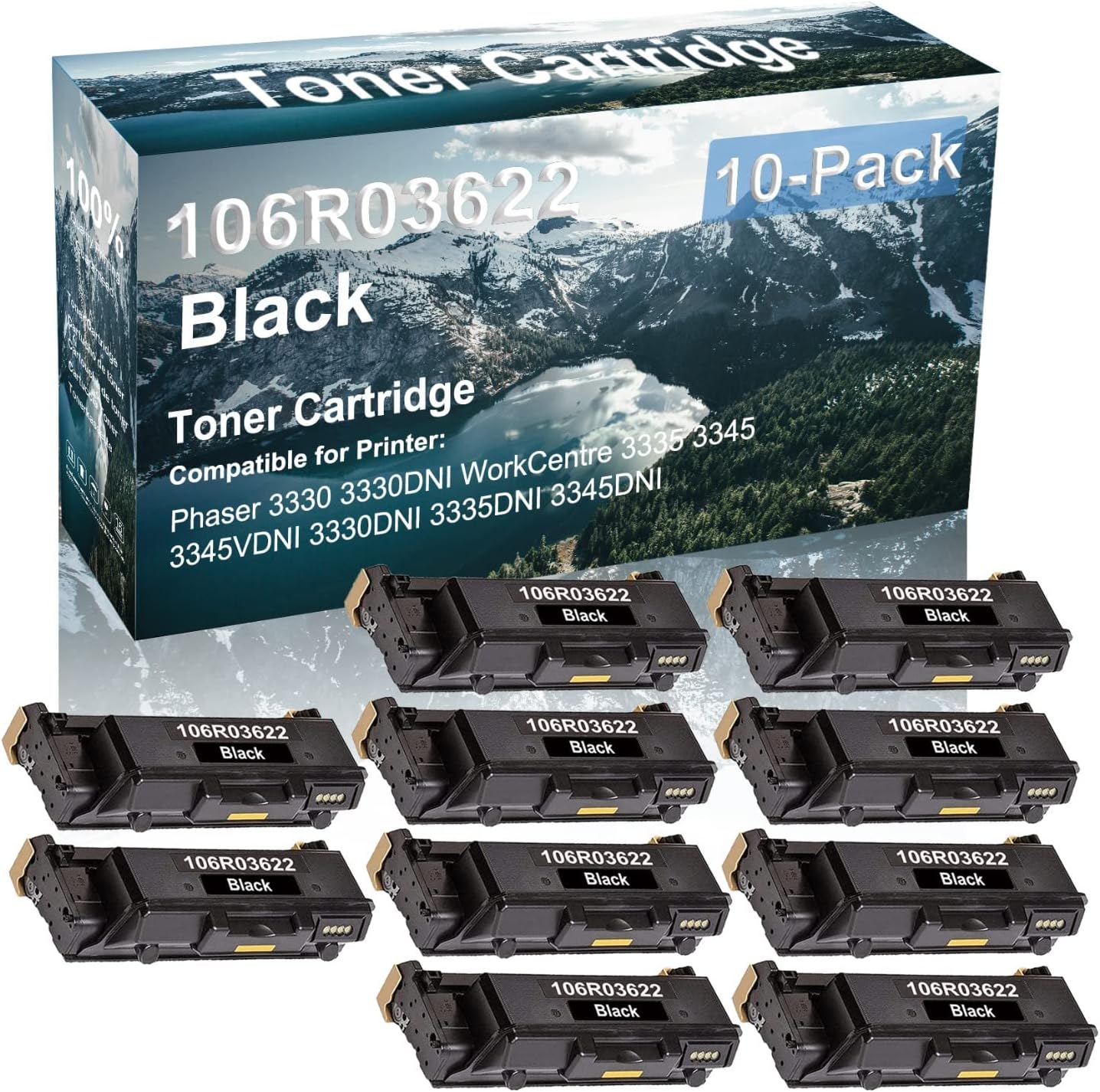 Credibility Store 10-Pack Compatible High Yield 3330DNI 3335DNI 3345DNI Printer Cartridge Replacement for 106R03622 106R03621 106R03620 Toner Cartridge (Black)