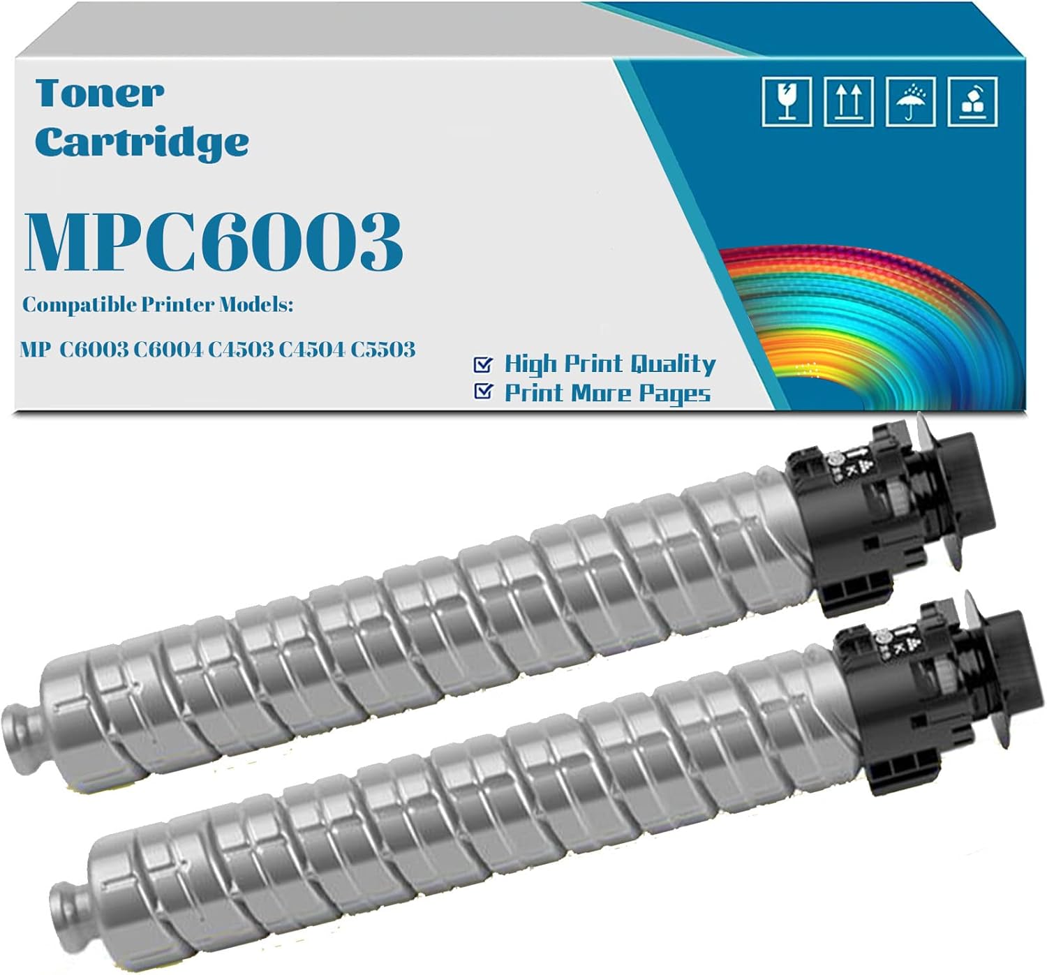 KIYOR Compatible MP C6003 Toner Cartridges Replacement for Ricoh MPC6003 MPC4504 MPC5503 MPC4503 MPC6004 Printer (2Pack Black)