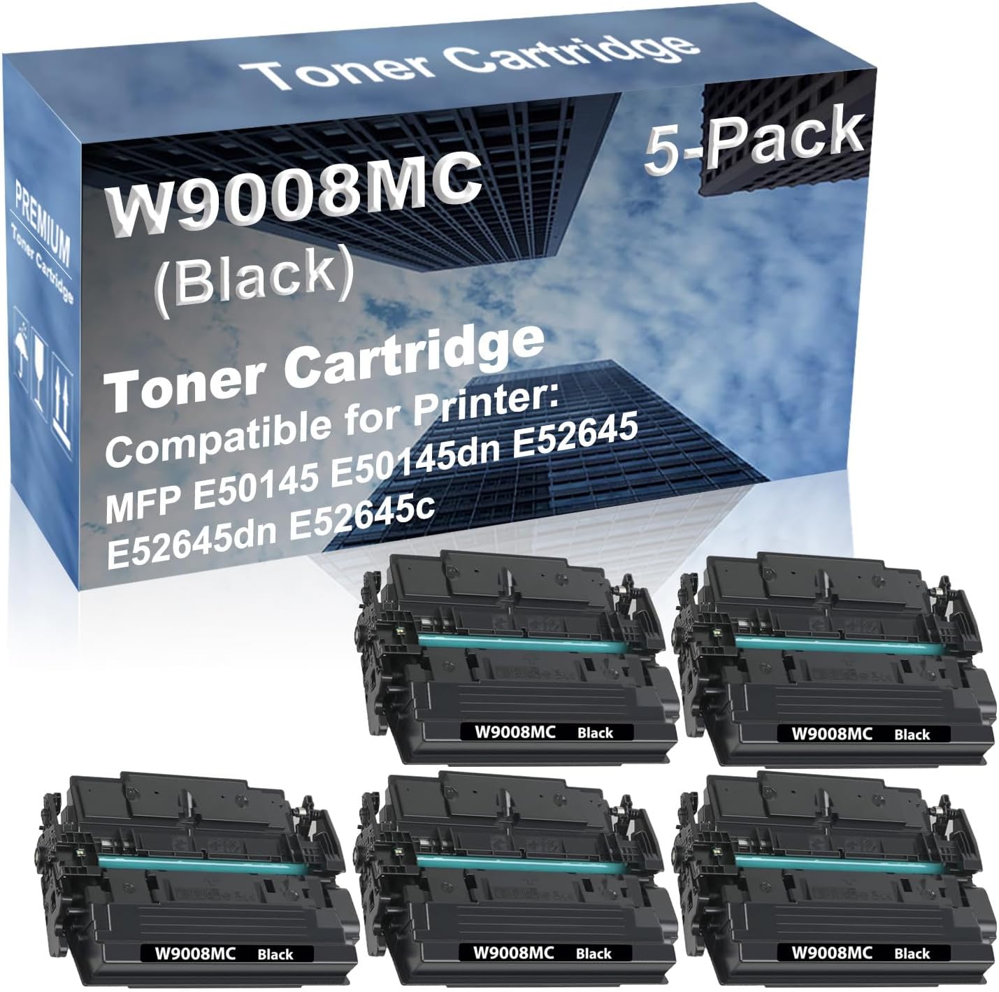 5-Pack Compatible High Capacity E50145 E50145dn E52645 E52645dn E52645c Printer Toner Cartridge Replacement for W9008MC Printer Cartridge (Black)