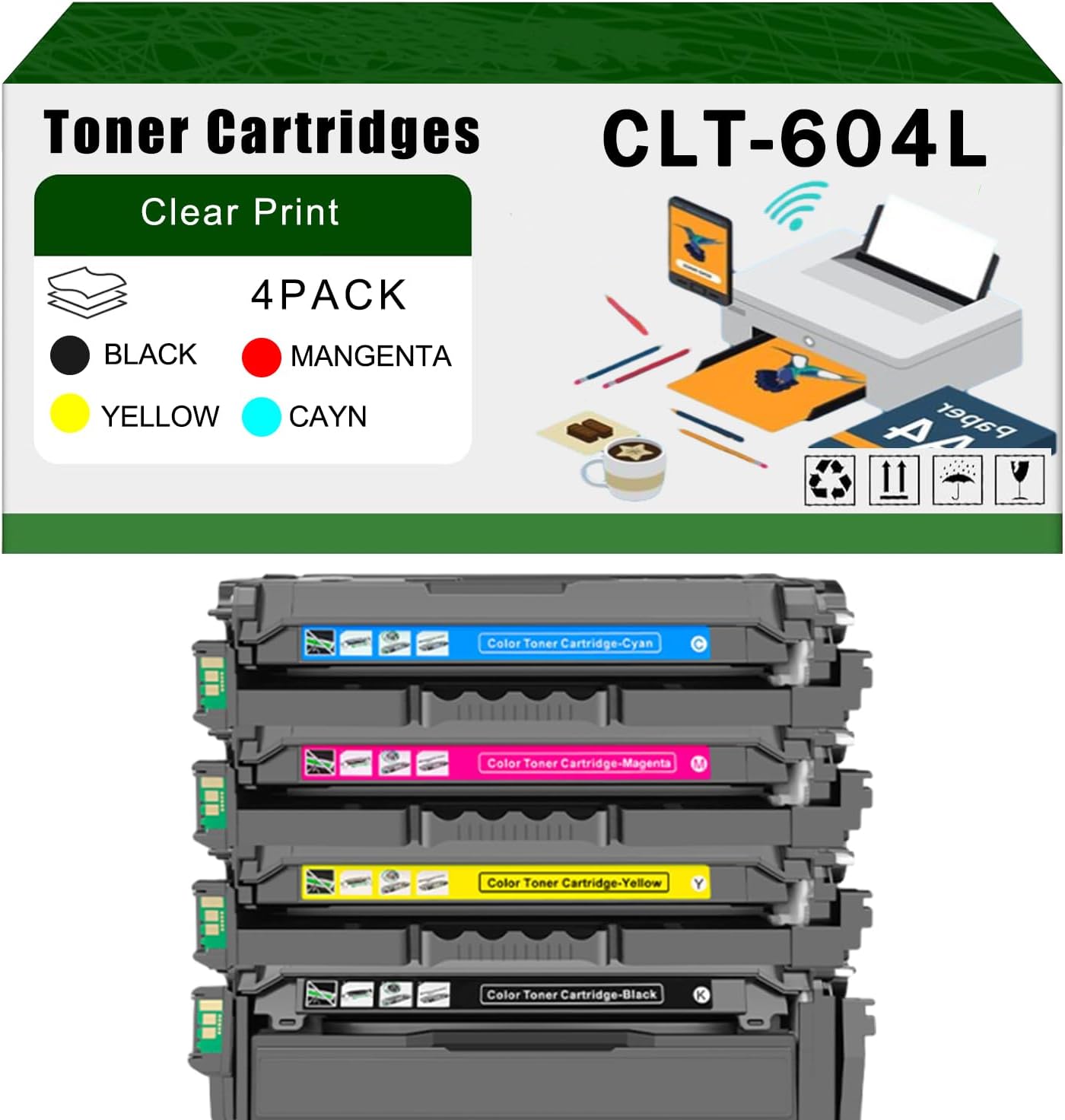 Compatible for Samsung CLT-604L Toner Cartridges ProXpress C4062FX C4012ND Printers, High Yield 25000 Pages Bright Clear Colors (4-Pack BK/C/M/Y)