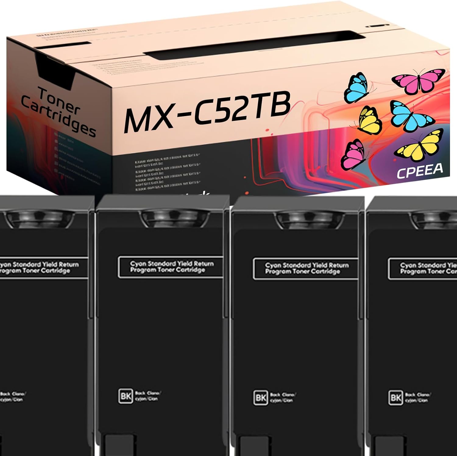 CPEEA Compatible for Sharp MX-C52TB MX-C52TC MX-C52TM MX-C52TY Toner Cartridges Work for Sharp MX-C528F MX-C428F MXC52TC MXC52TM Printers (4 Pack Black)