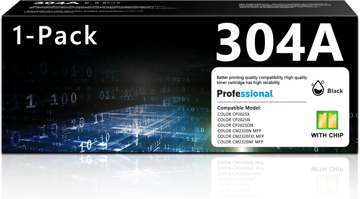 304A Toner Cartridge Black (with Smart Chip) Replacement for HP 304A Black CC530A Compatible with Color CM2320N MFP CM2320FXI MFP CP2025 Series Printer High Yield(1-Black)