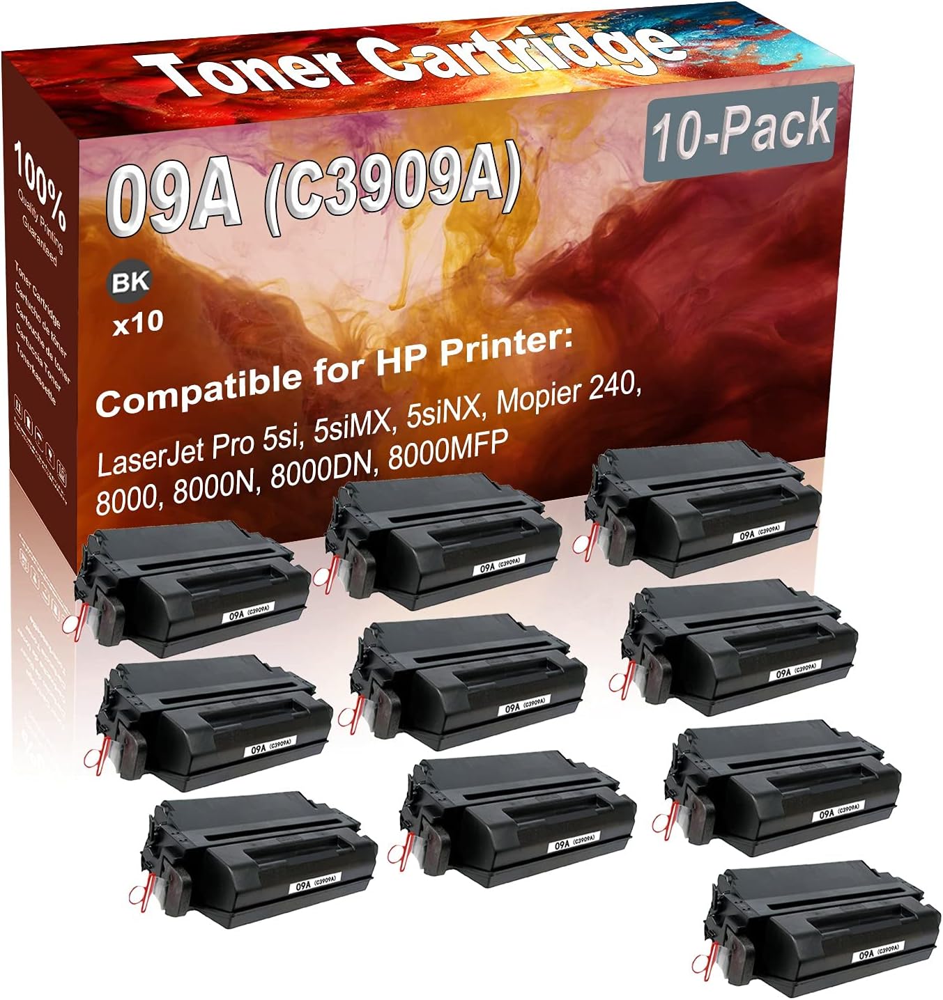10-Pack (Black) Compatible High Yield 09A (C3909A) Printer Cartridge use for HP 5si, 5siMX, 5siNX, Mopier 240, 8000, 8000N, 8000DN, 8000MFP Printer
